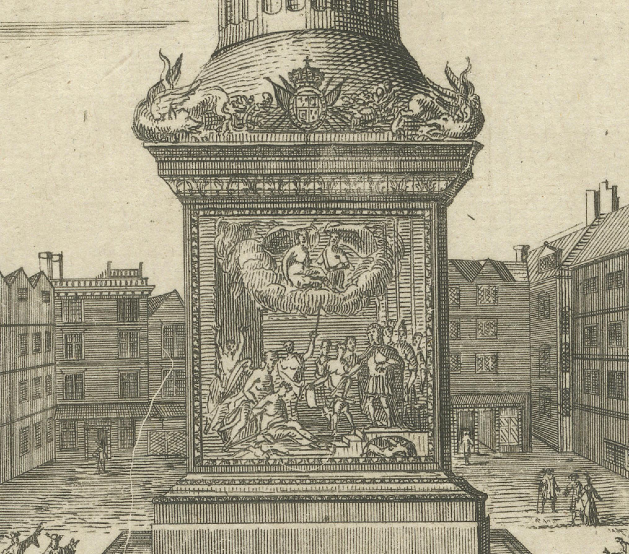 Historic 1720 Engraving of The Monument, London Bridge Ward In Good Condition For Sale In Langweer, NL