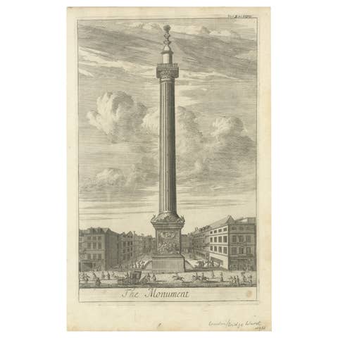 Historic 1720 Engraving of The Monument, London Bridge Ward