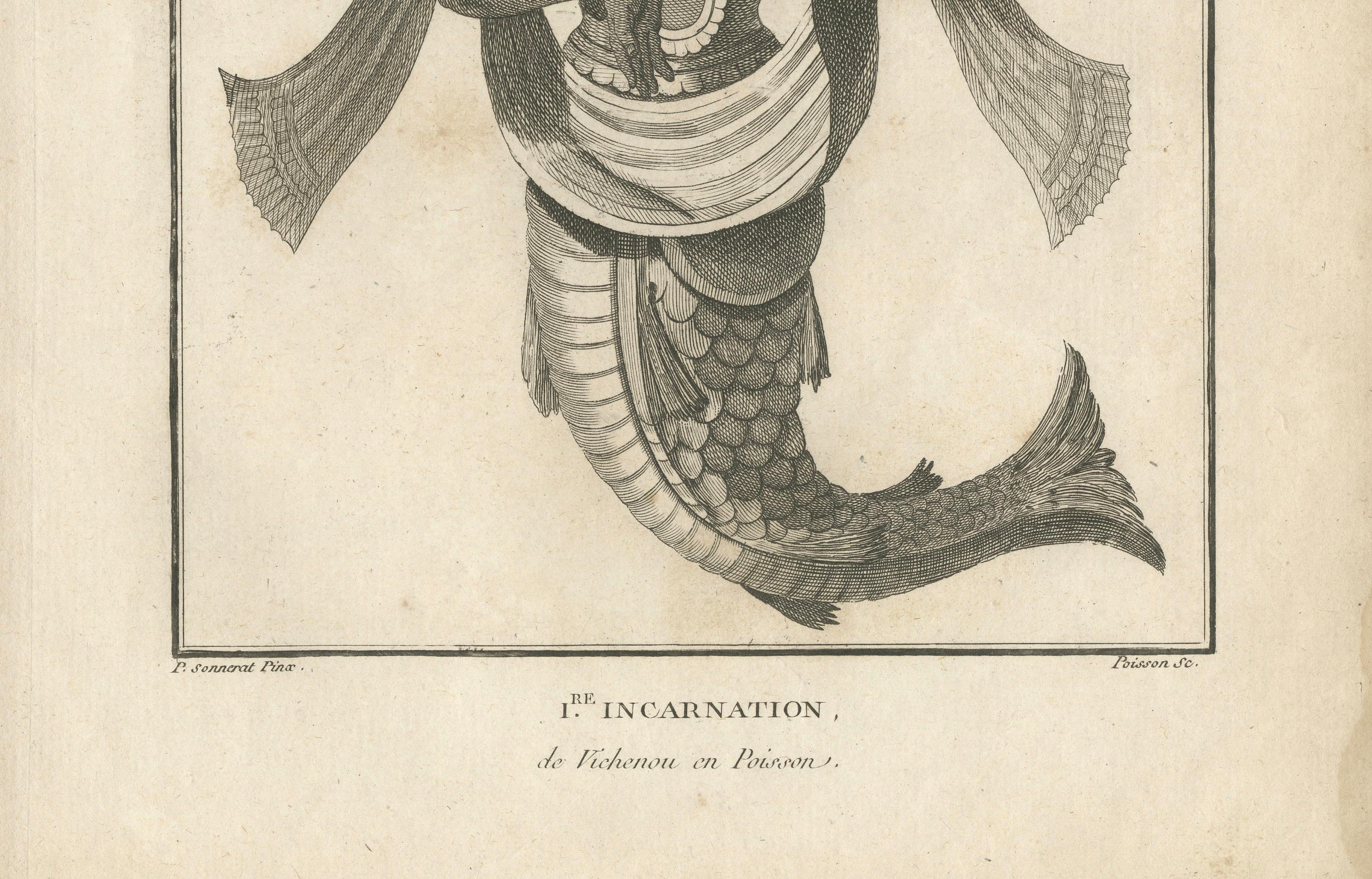 Matsya Vishnu Fish Avatar, gravure ancienne et historique de 1806 Bon état - En vente à Langweer, NL