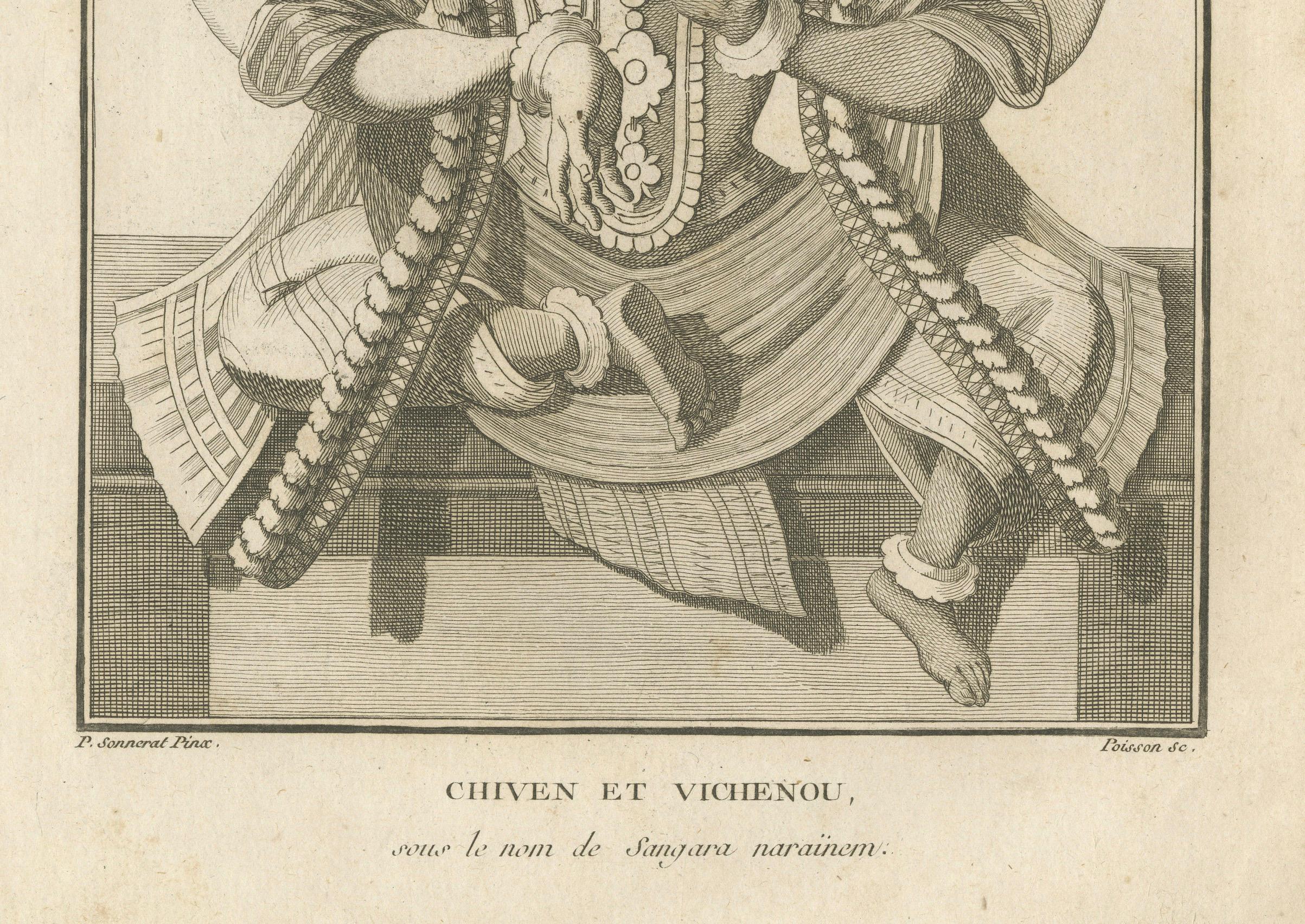 Gravé Impression ancienne de Shiva et Vishnu Harihara, divinité hindoue, 1806 en vente