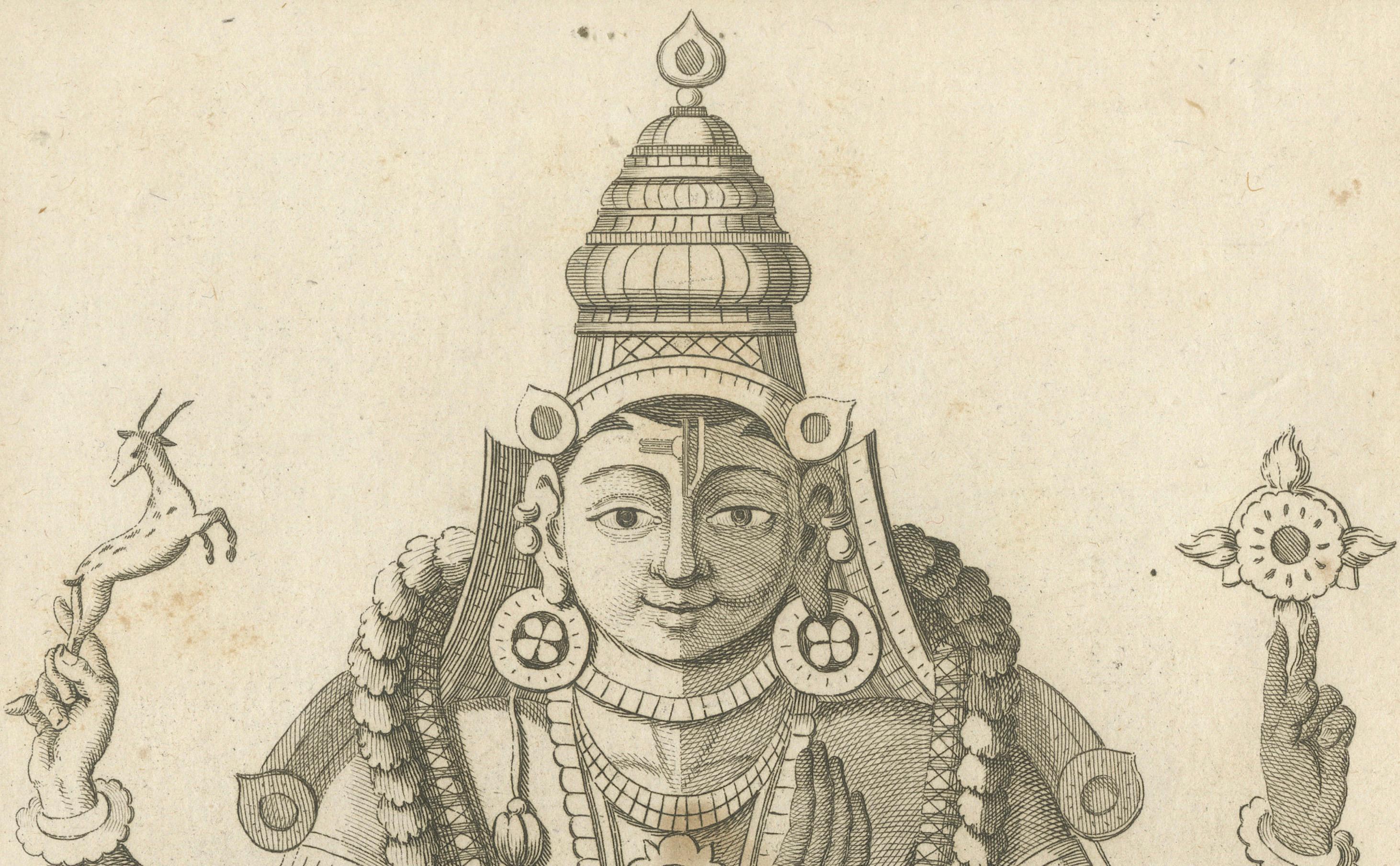 Papier Impression ancienne de Shiva et Vishnu Harihara, divinité hindoue, 1806 en vente
