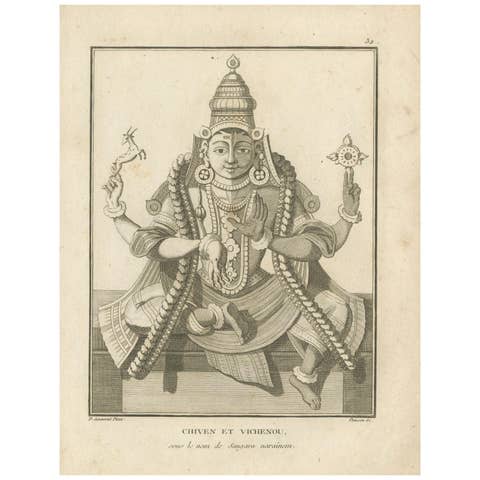 Historic 1806 Shiva and Vishnu Harihara Antique Print - Hindu Deity Engraving
