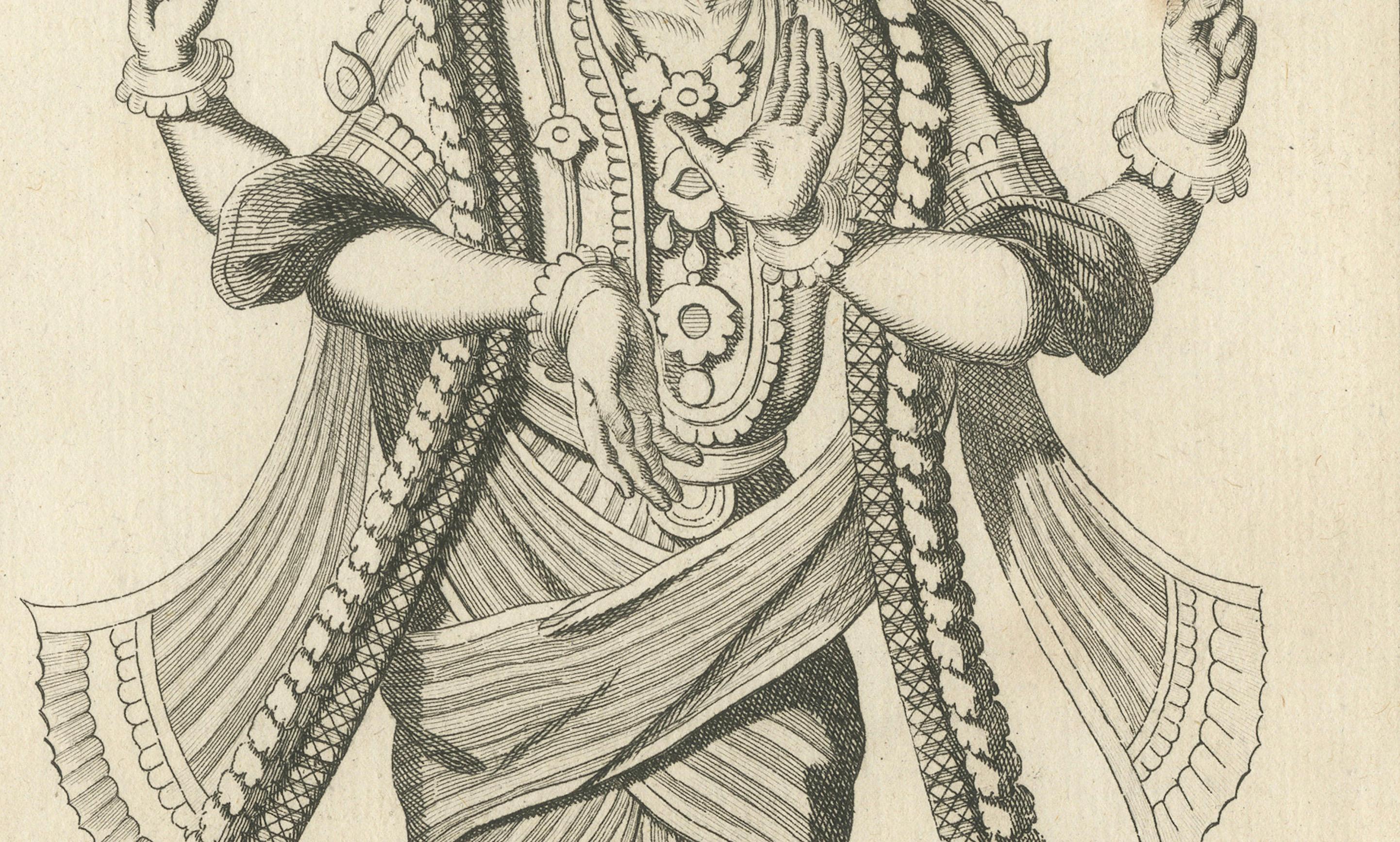 Gravé Impression ancienne du Avatar Varaha Vishnu Boar Avatar, gravure hindoue, 1806 en vente