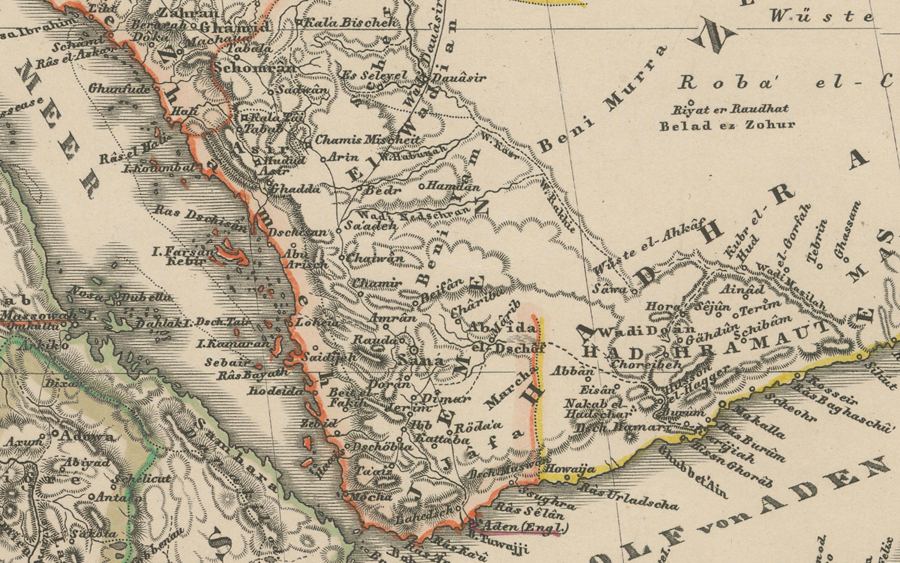 Carte historique de 1857 de l'Afrique du Nord-Est et de l'Arabie - Belle gravure en vente 3