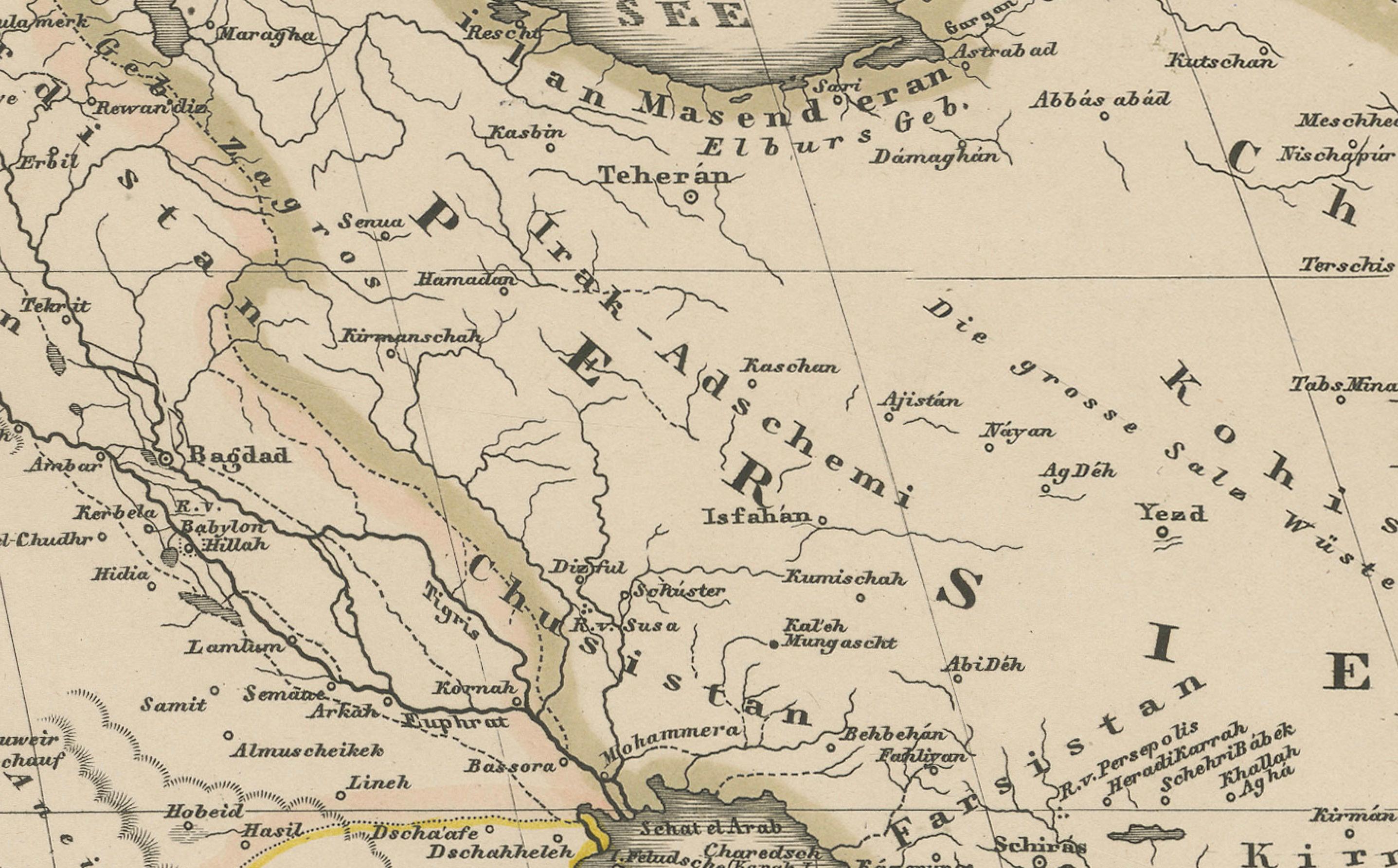 Allemand Carte historique de 1857 de l'Afrique du Nord-Est et de l'Arabie - Belle gravure en vente
