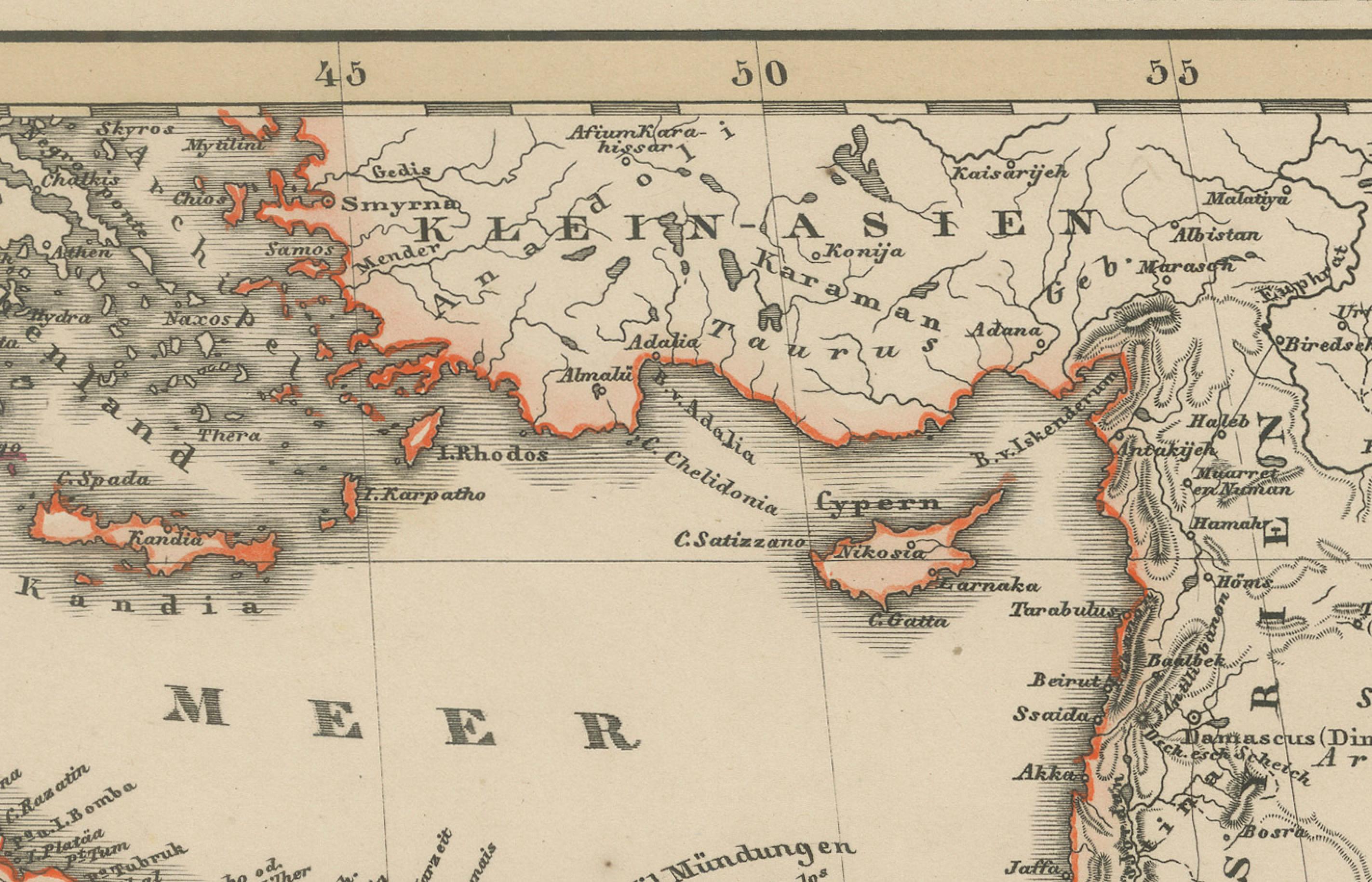 Gravé Carte historique de 1857 de l'Afrique du Nord-Est et de l'Arabie - Belle gravure en vente