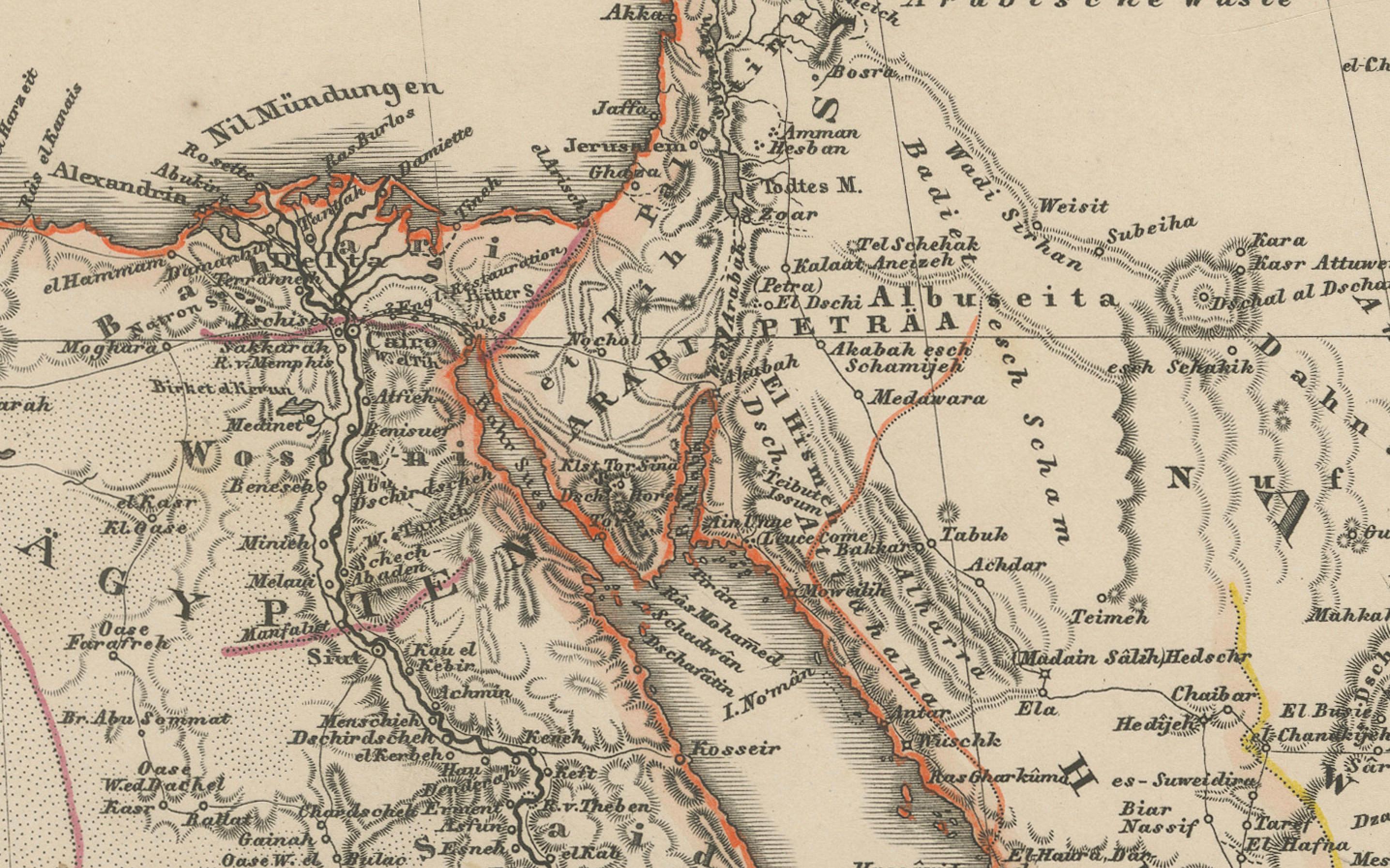 Carte historique de 1857 de l'Afrique du Nord-Est et de l'Arabie - Belle gravure Bon état - En vente à Langweer, NL