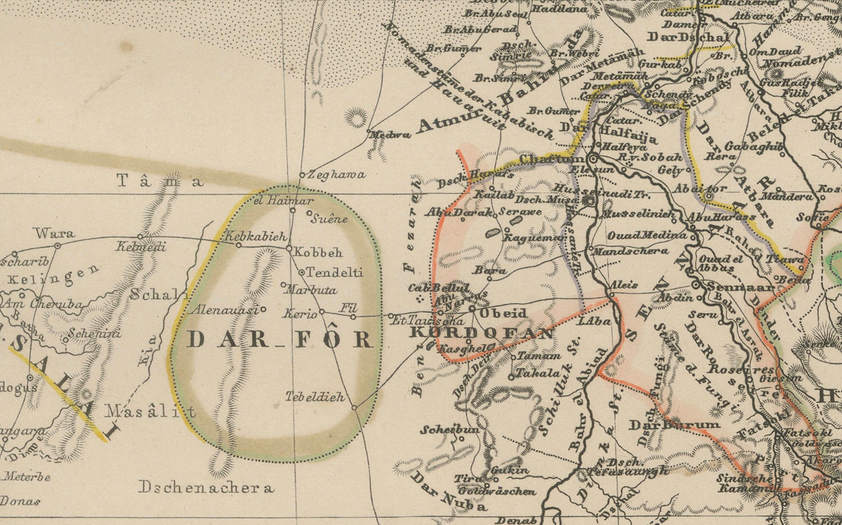 Papier Carte historique de 1857 de l'Afrique du Nord-Est et de l'Arabie - Belle gravure en vente