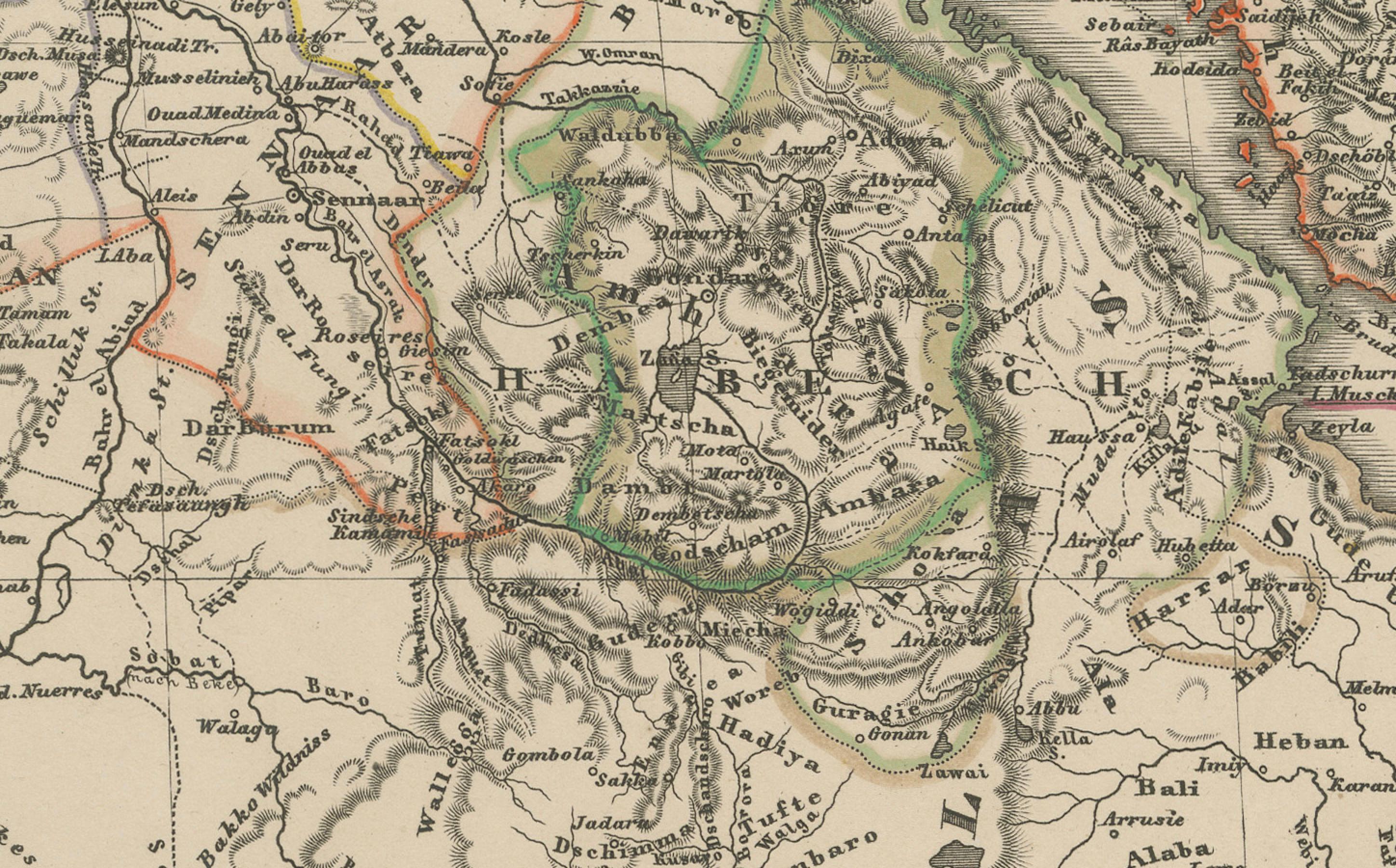 Carte historique de 1857 de l'Afrique du Nord-Est et de l'Arabie - Belle gravure en vente 2