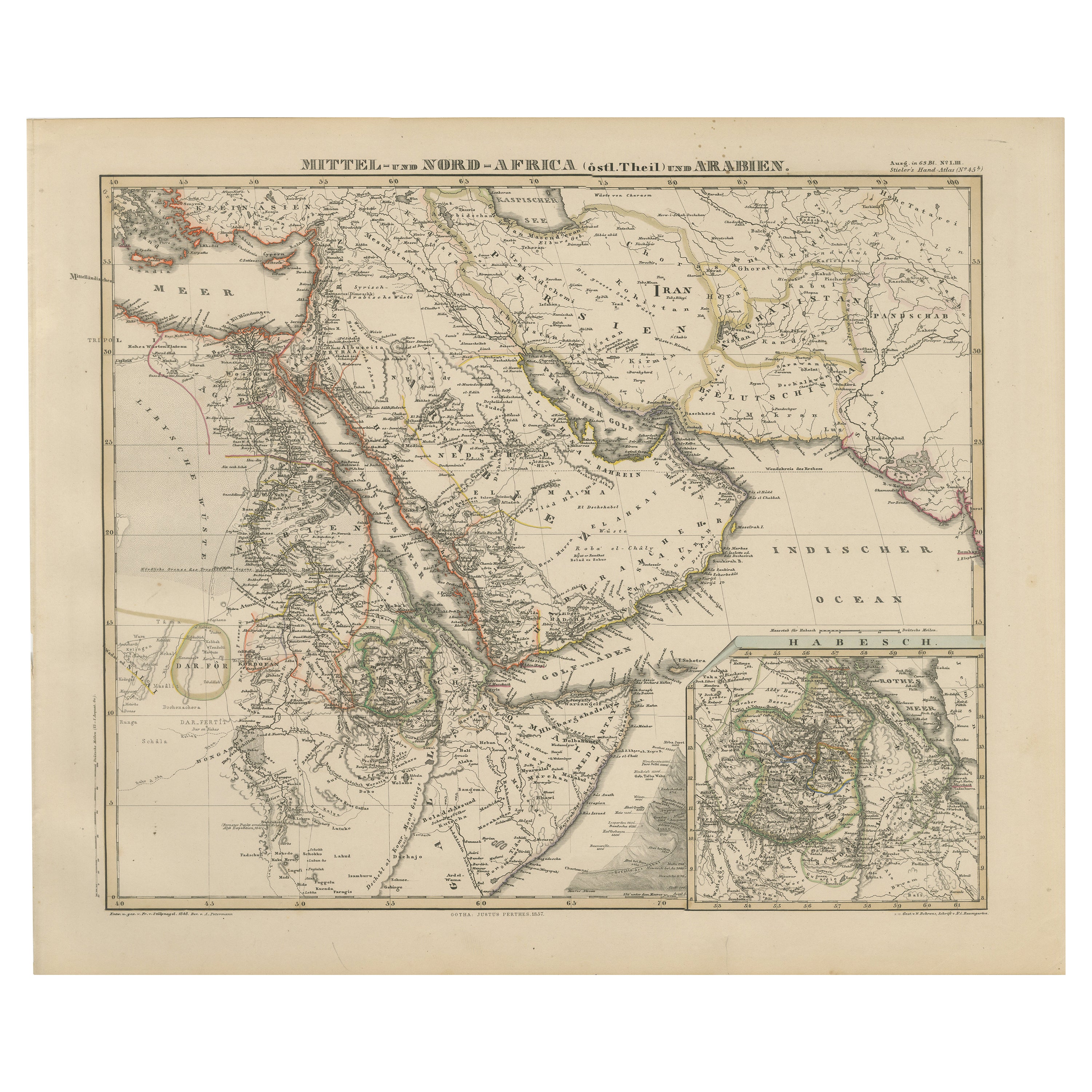 Mapa histórico de 1857 del nordeste de África y Arabia - Fino grabado