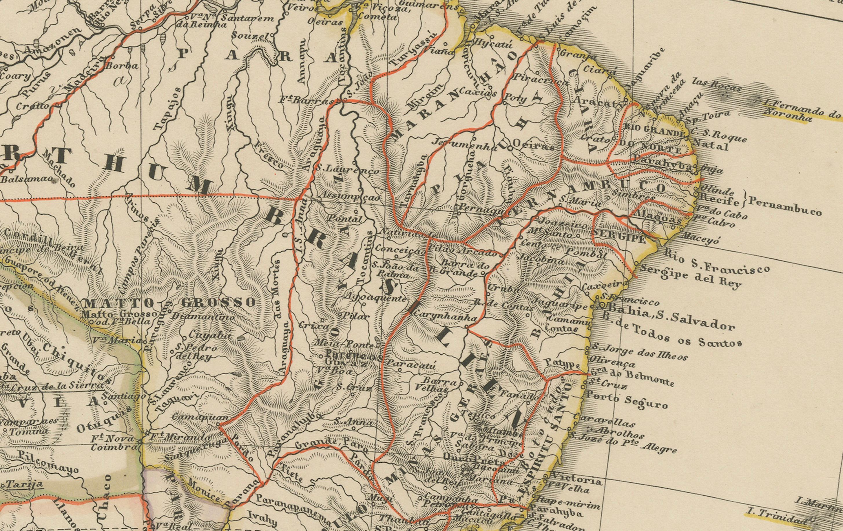 Mapa histórico de América del Sur de 1858 - Antes de la consolidación fronteriza Alemán en venta