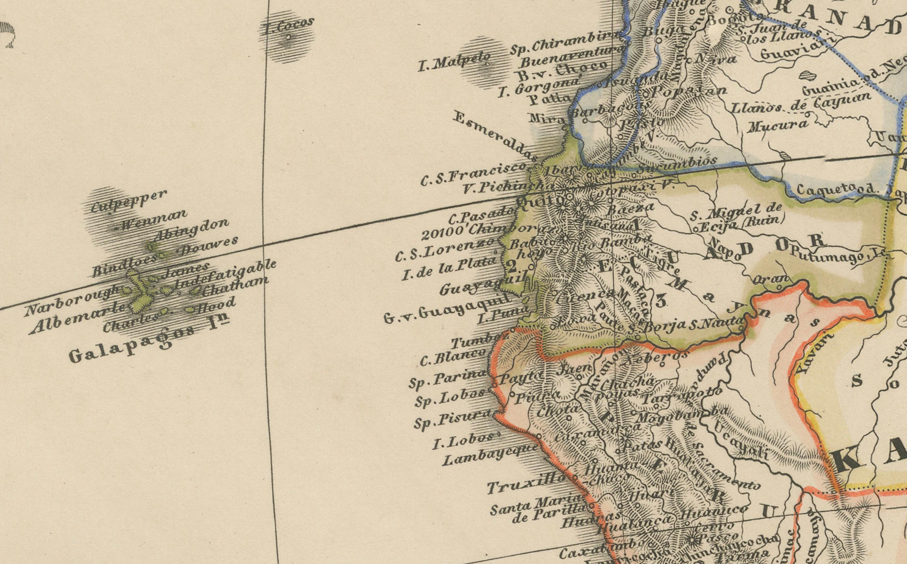 Mapa histórico de América del Sur de 1858 - Antes de la consolidación fronteriza en Bueno estado para la venta en Langweer, NL