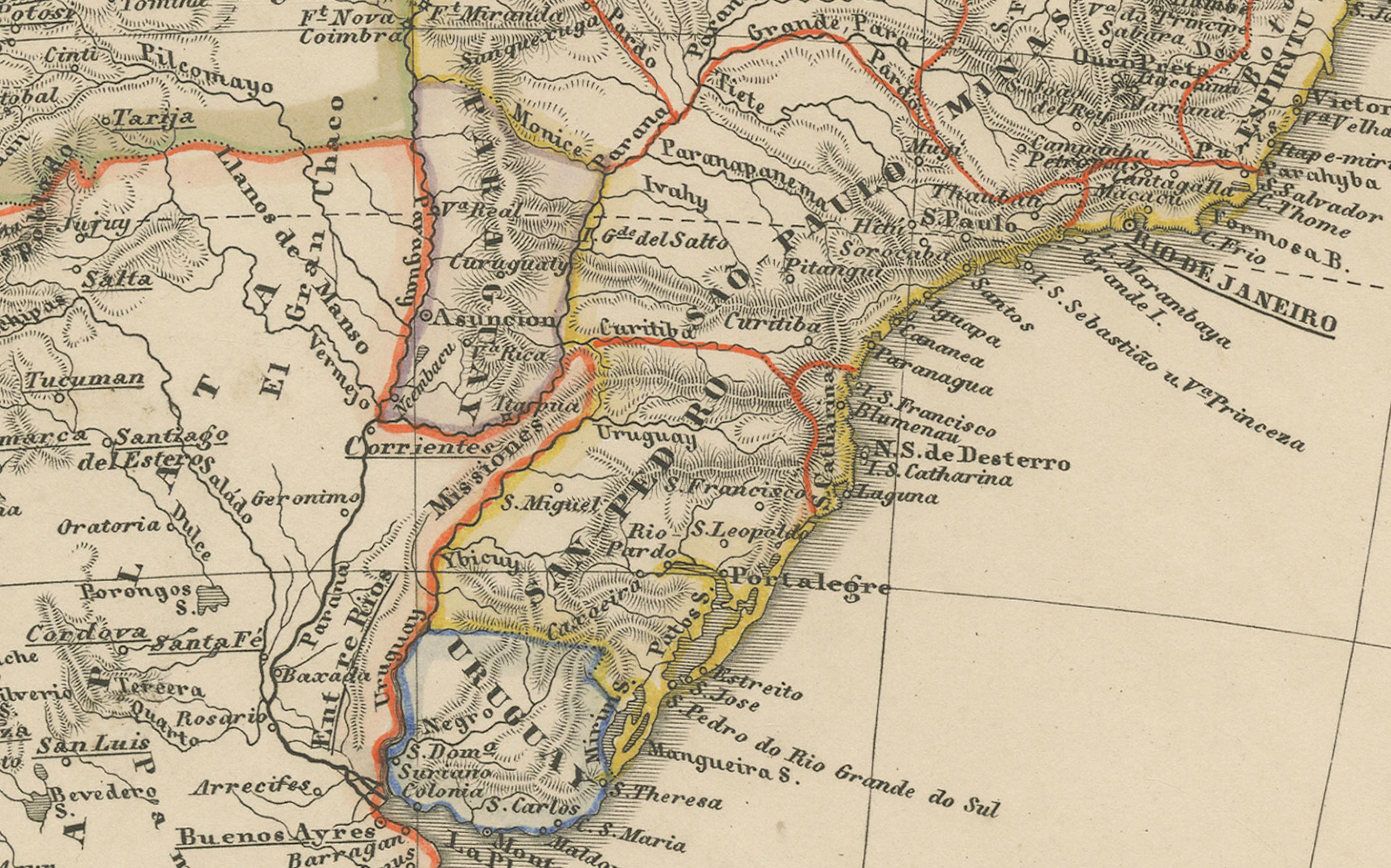 Mapa histórico de América del Sur de 1858 - Antes de la consolidación fronteriza en venta 1