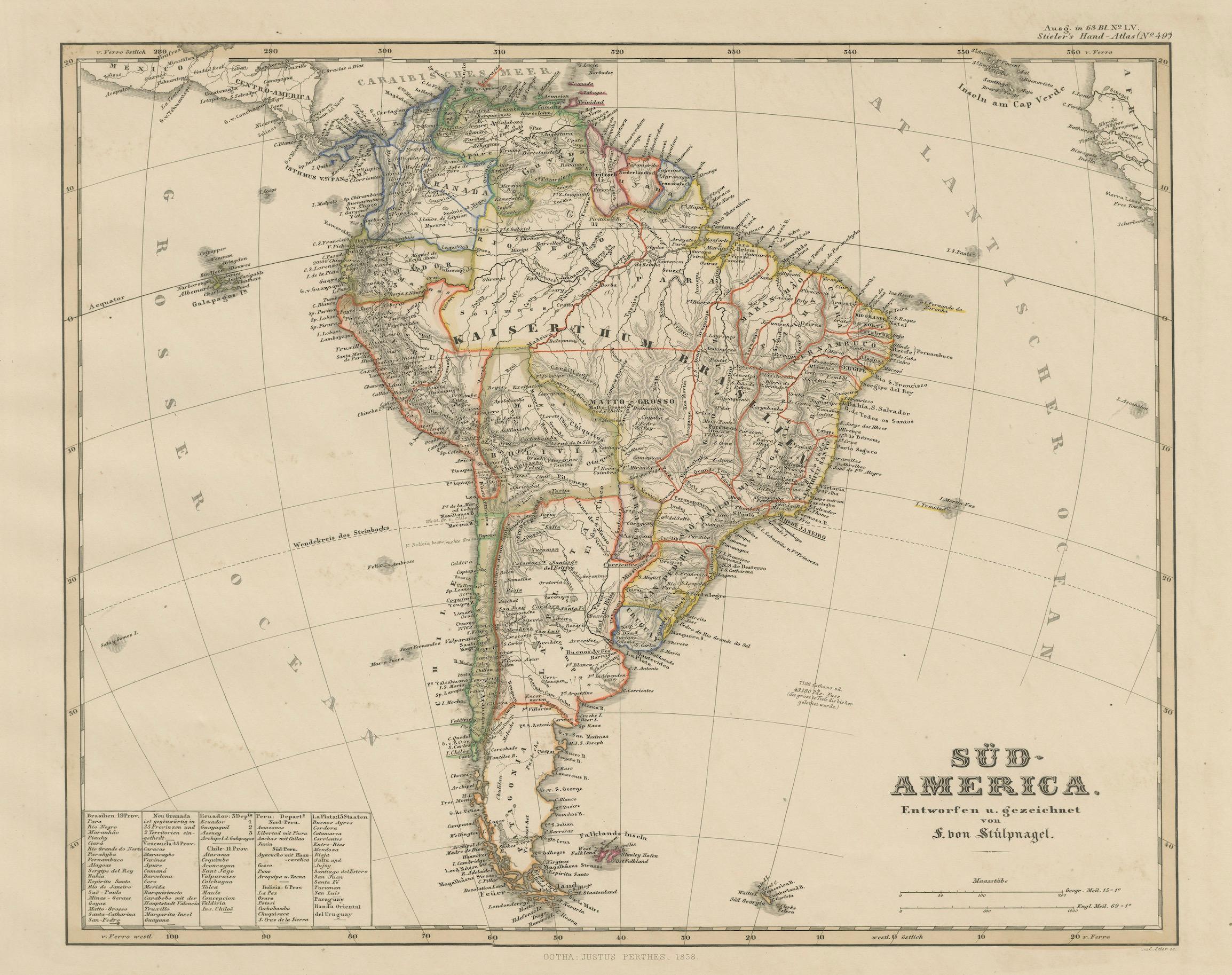 Mapa histórico de América del Sur de 1858 - Antes de la consolidación fronteriza en venta