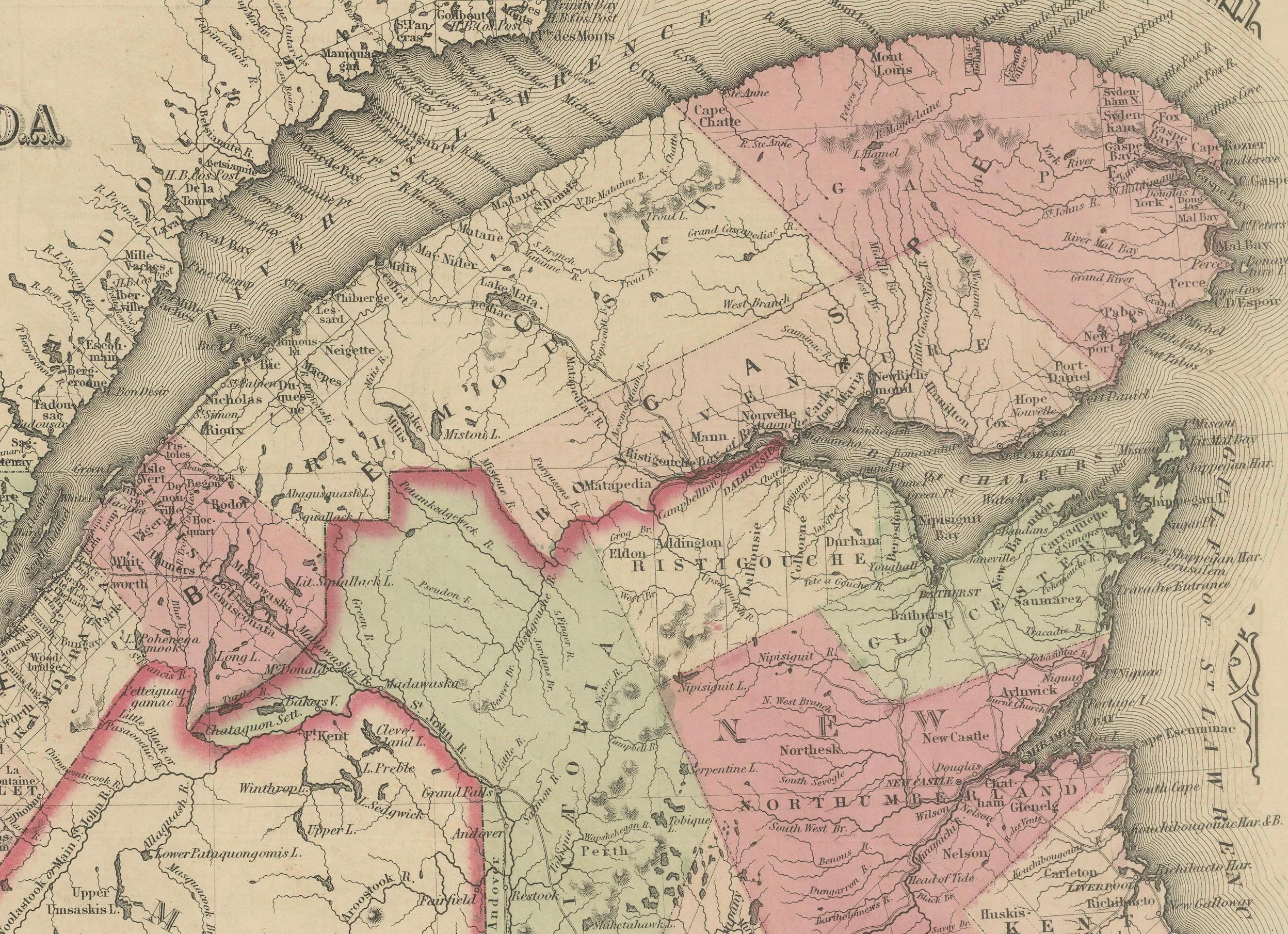 Carte historique du Canada de l'époque de la guerre civile de 1864 avec détails des Grands Lacs en vente 5