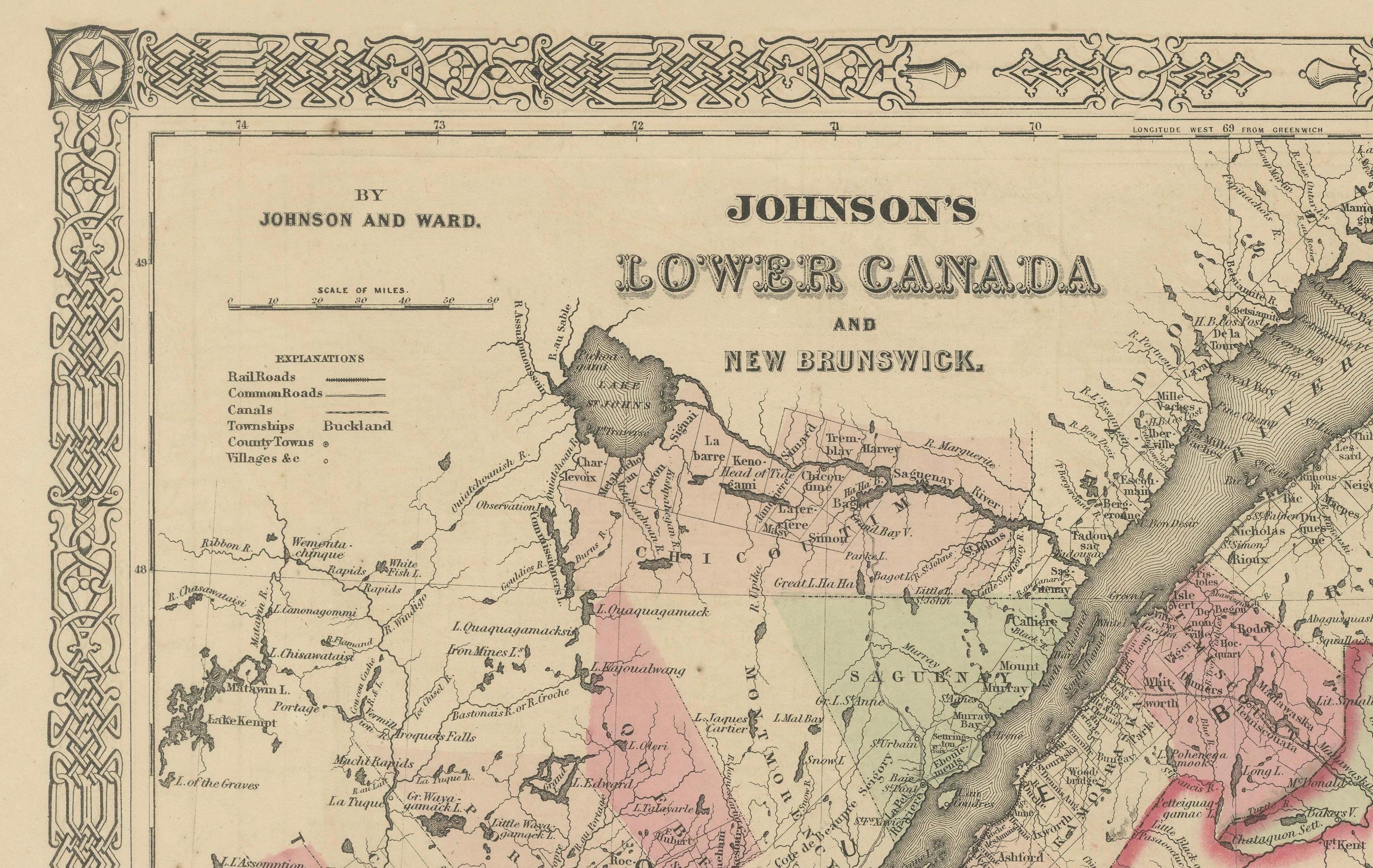 Carte historique du Canada de l'époque de la guerre civile de 1864 avec détails des Grands Lacs en vente 6