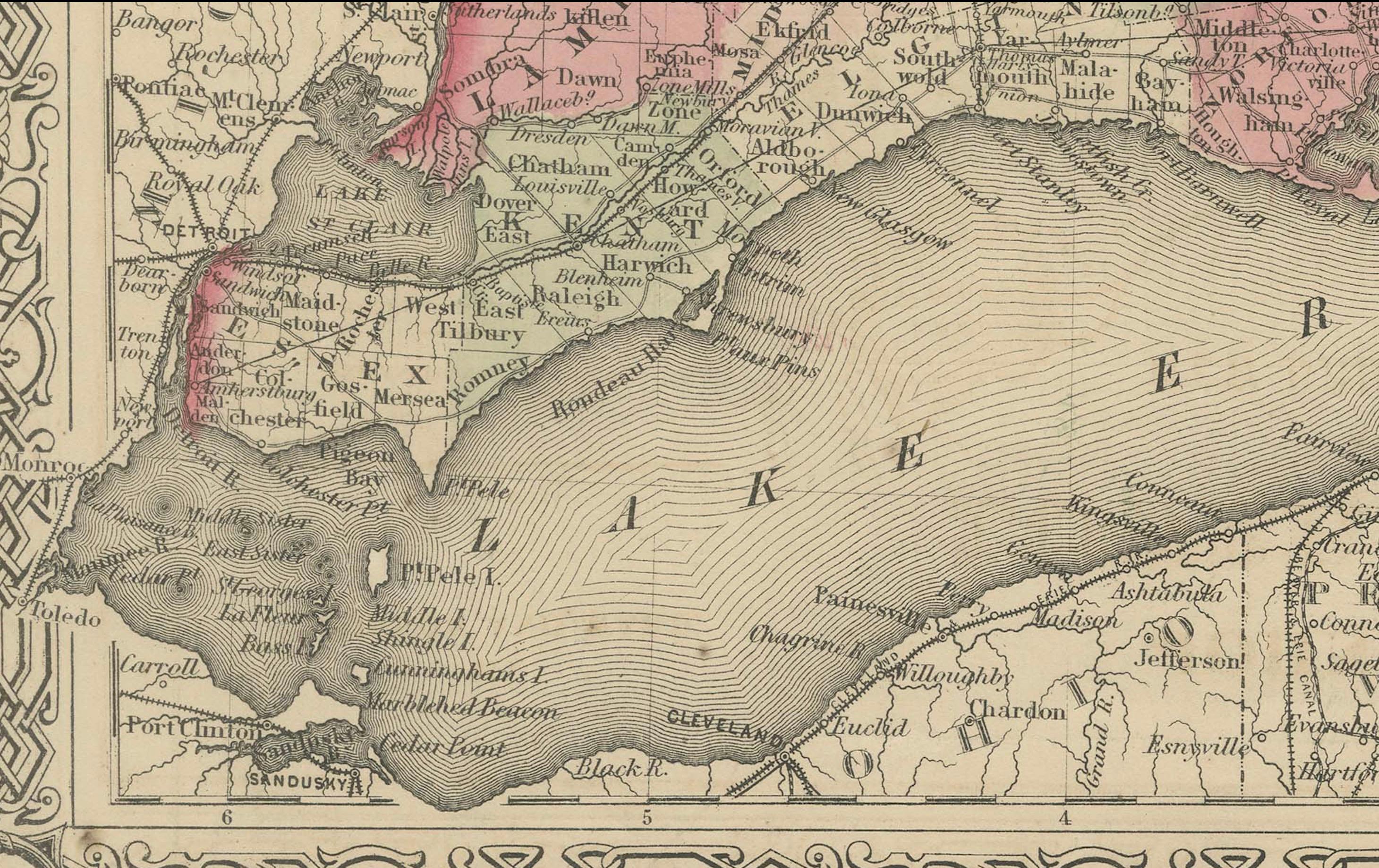 Papier Carte historique du Canada de l'époque de la guerre civile de 1864 avec détails des Grands Lacs en vente