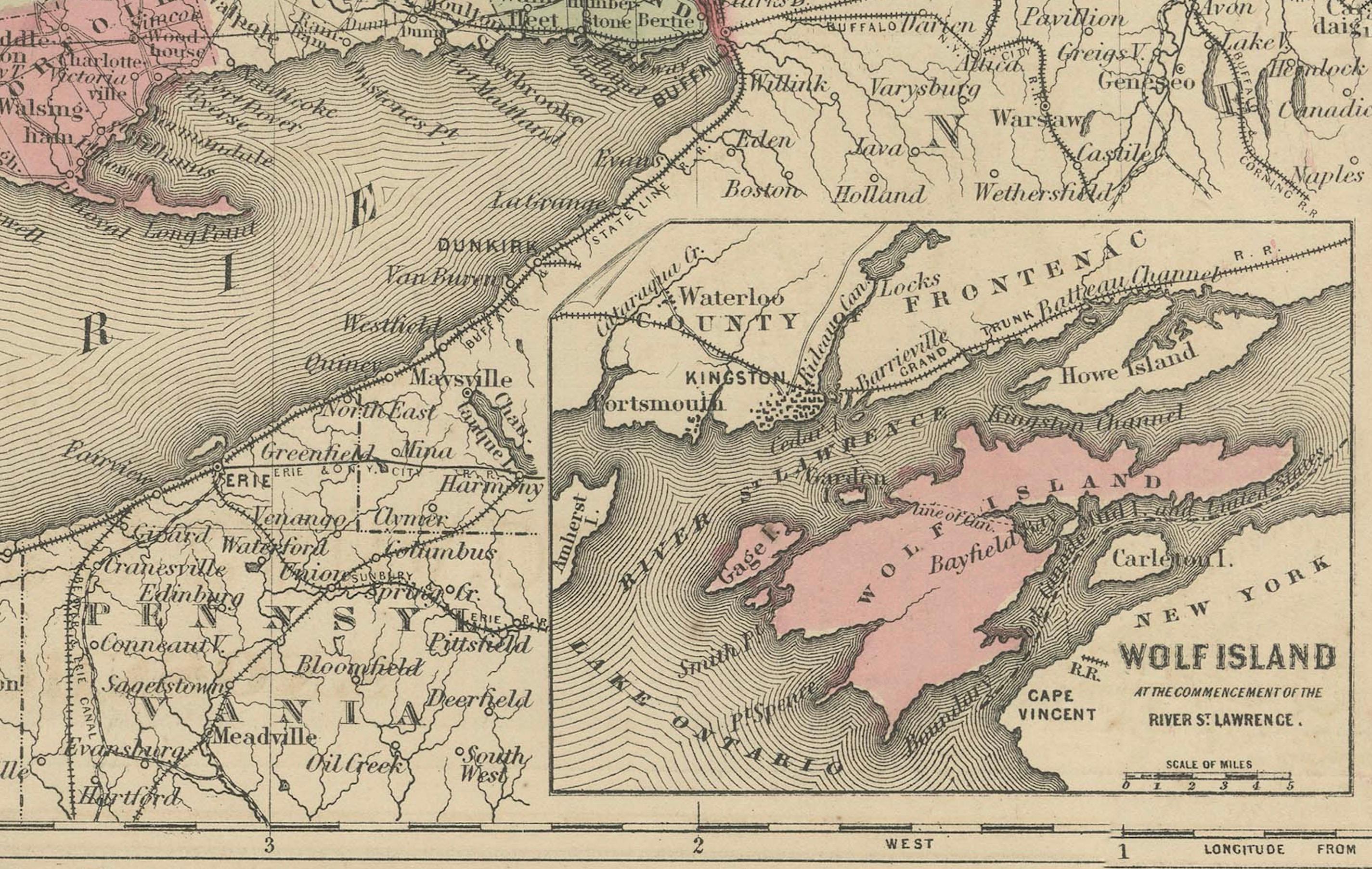 Carte historique du Canada de l'époque de la guerre civile de 1864 avec détails des Grands Lacs en vente 1