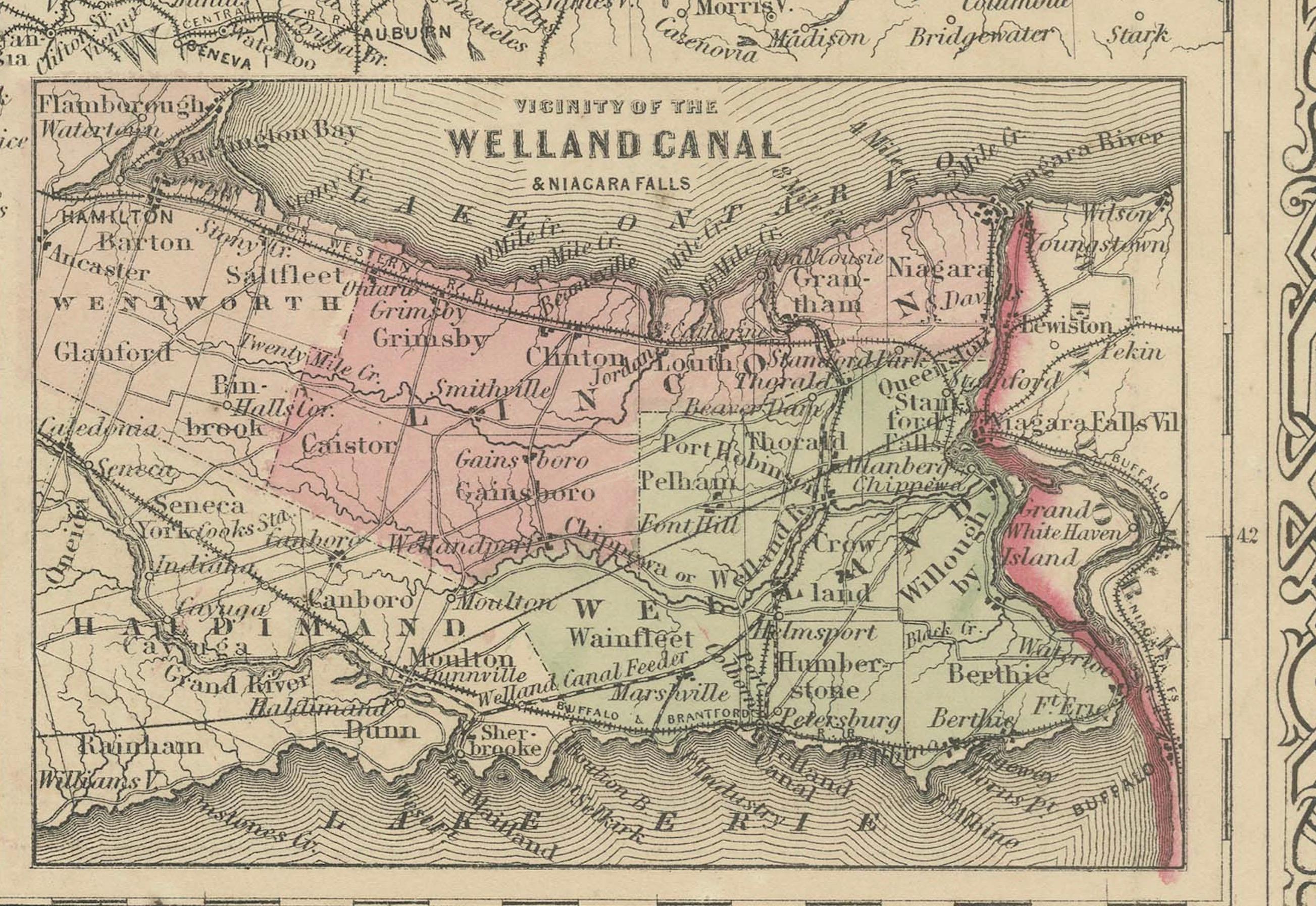 Carte historique du Canada de l'époque de la guerre civile de 1864 avec détails des Grands Lacs en vente 2