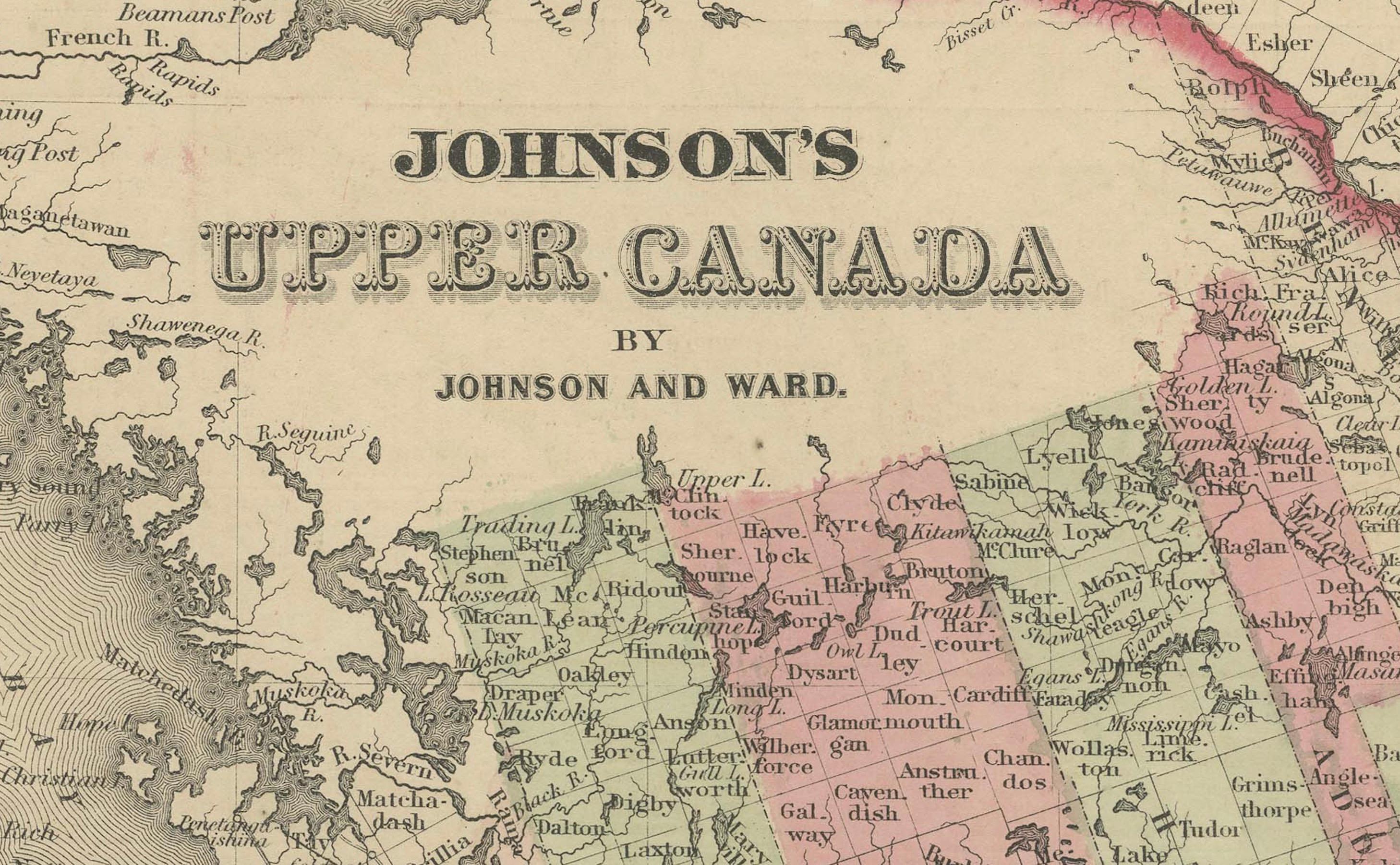 Carte historique du Canada de l'époque de la guerre civile de 1864 avec détails des Grands Lacs en vente 3