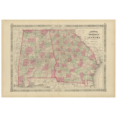 Historic 1864 Civil War Map of Georgia and Alabama with Coastal Focus