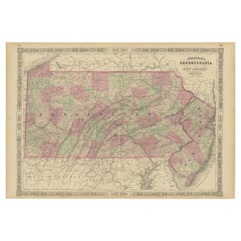 Historic 1864 Civil War Map of Pennsylvania and New Jersey with Coastal Focus