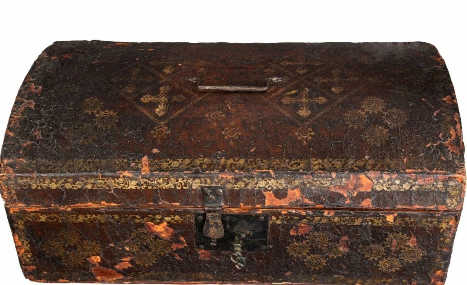 Historic 18th Century Early American Hide Wrapped Document Box 6