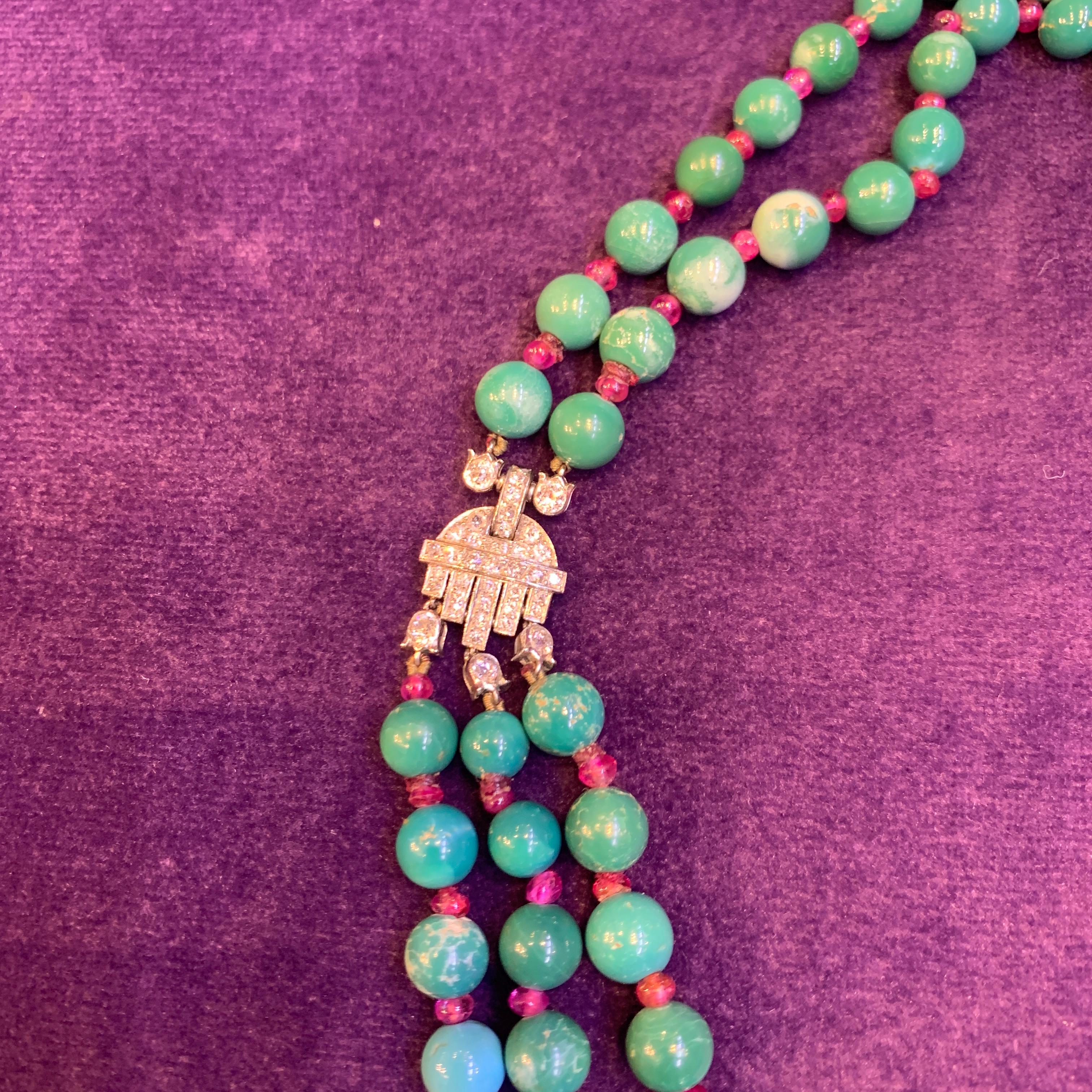 Historic Art Deco Cartier Turquoise and Ruby Bead Necklace 1