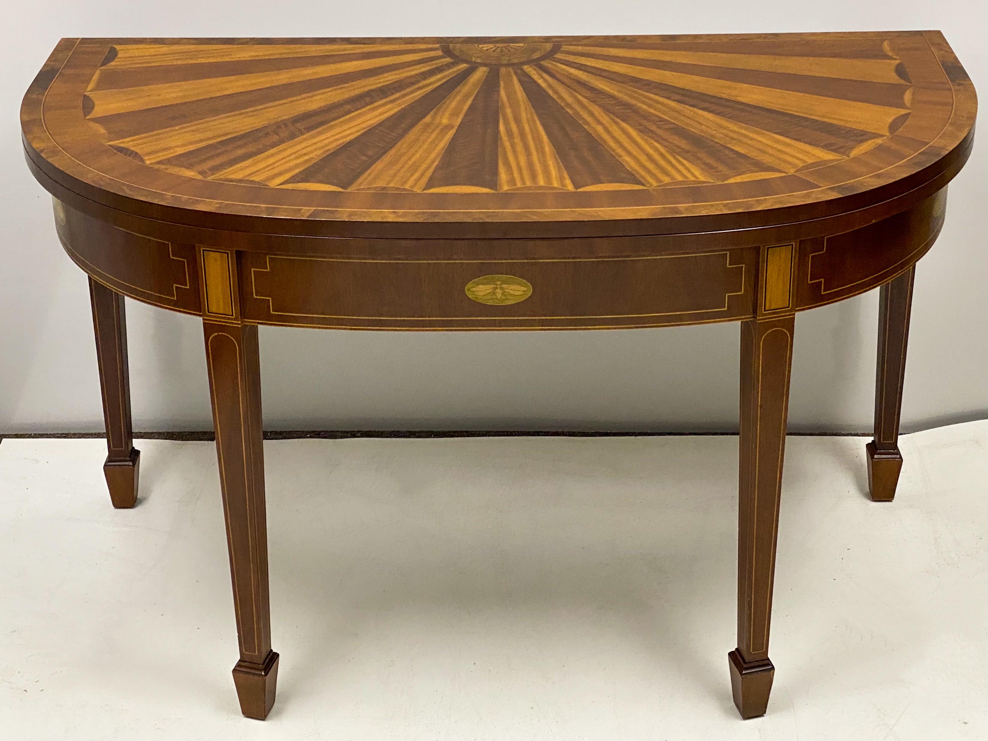 Historic Charleston Baker Furniture Federal Style Inlaid Flip-Top Table In Good Condition In Kennesaw, GA