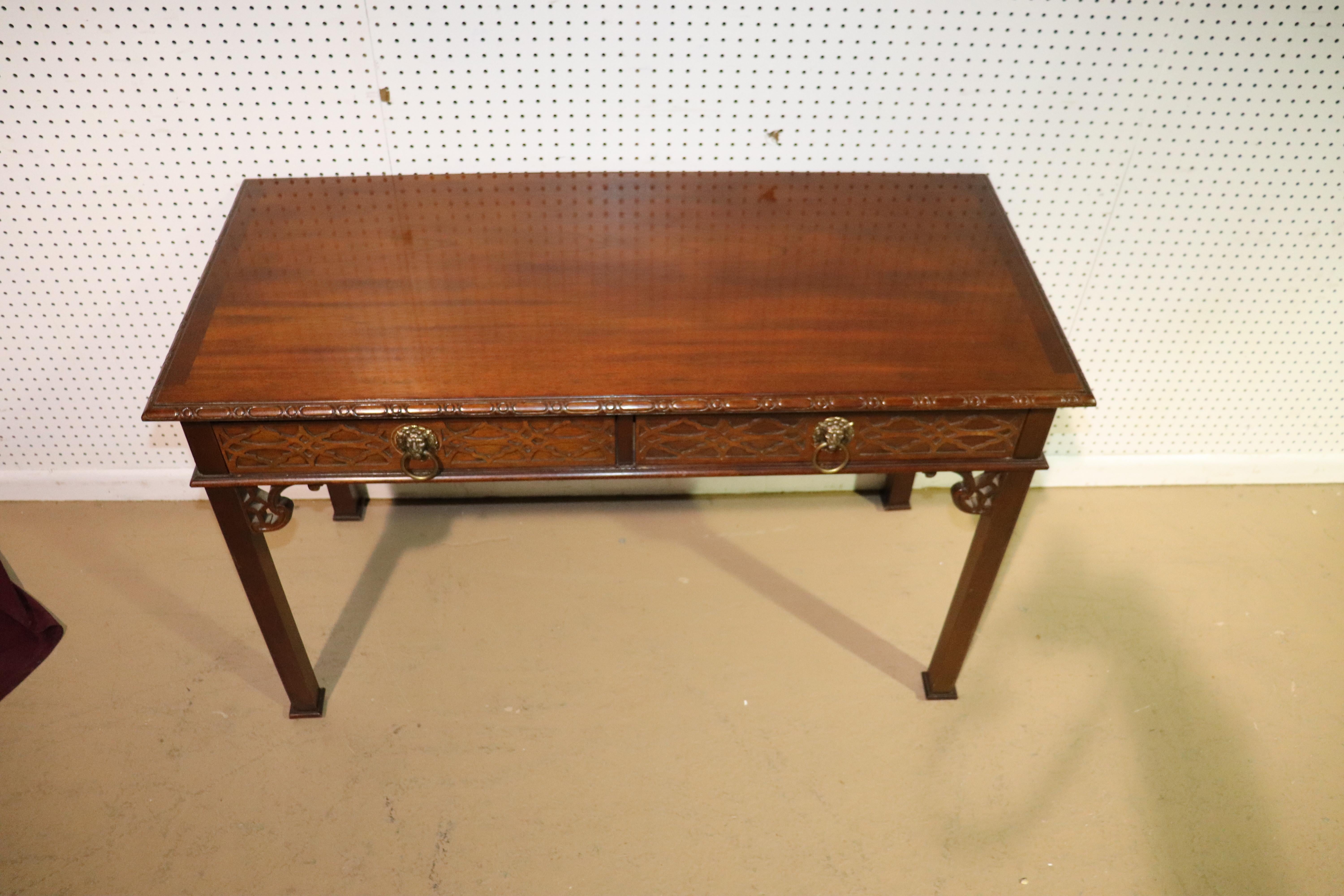 Historic Charleston Baker Solid Mahogany Chinese Chippendale Writing Desk Table 4