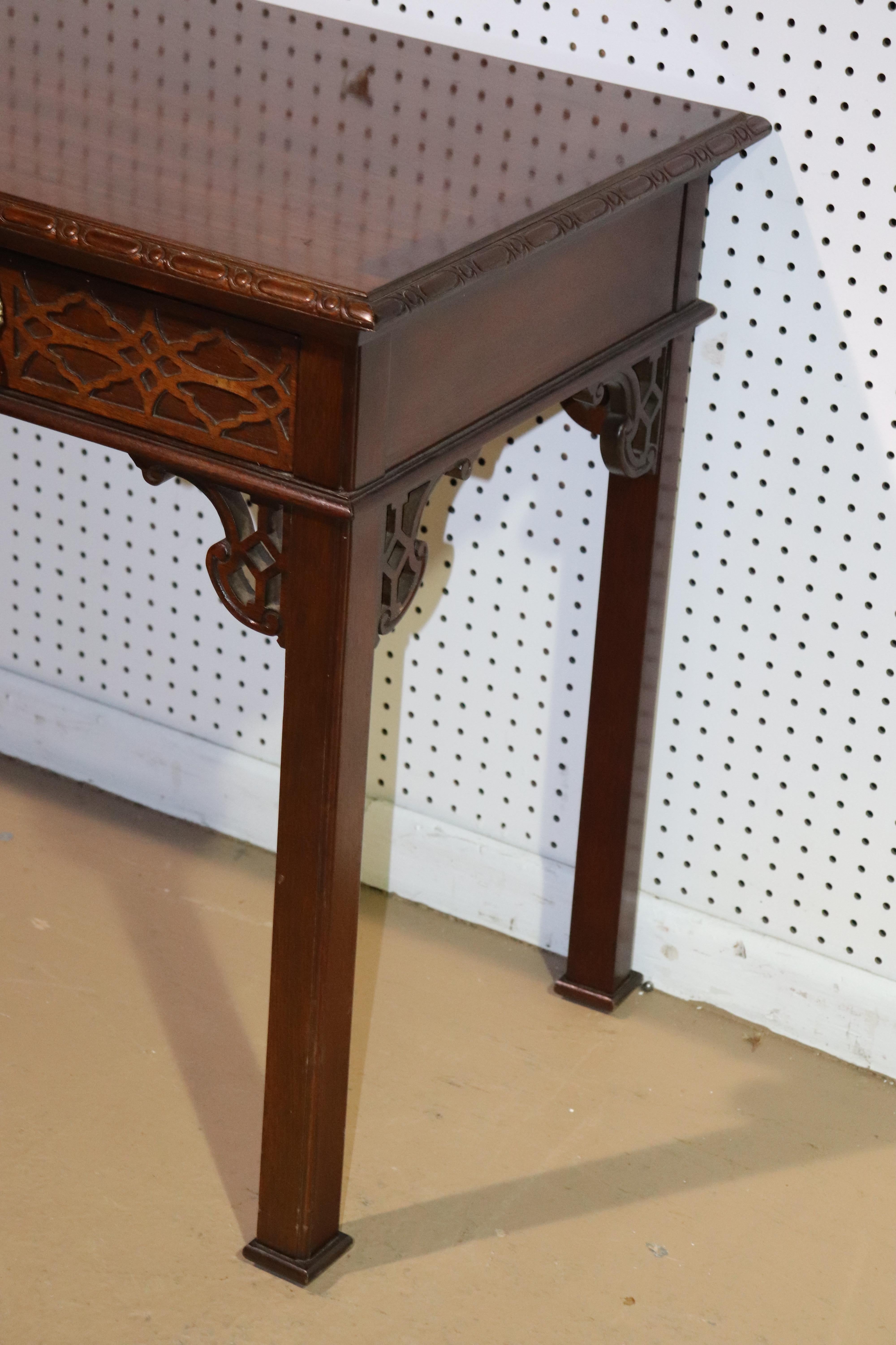 Late 20th Century Historic Charleston Baker Solid Mahogany Chinese Chippendale Writing Desk Table