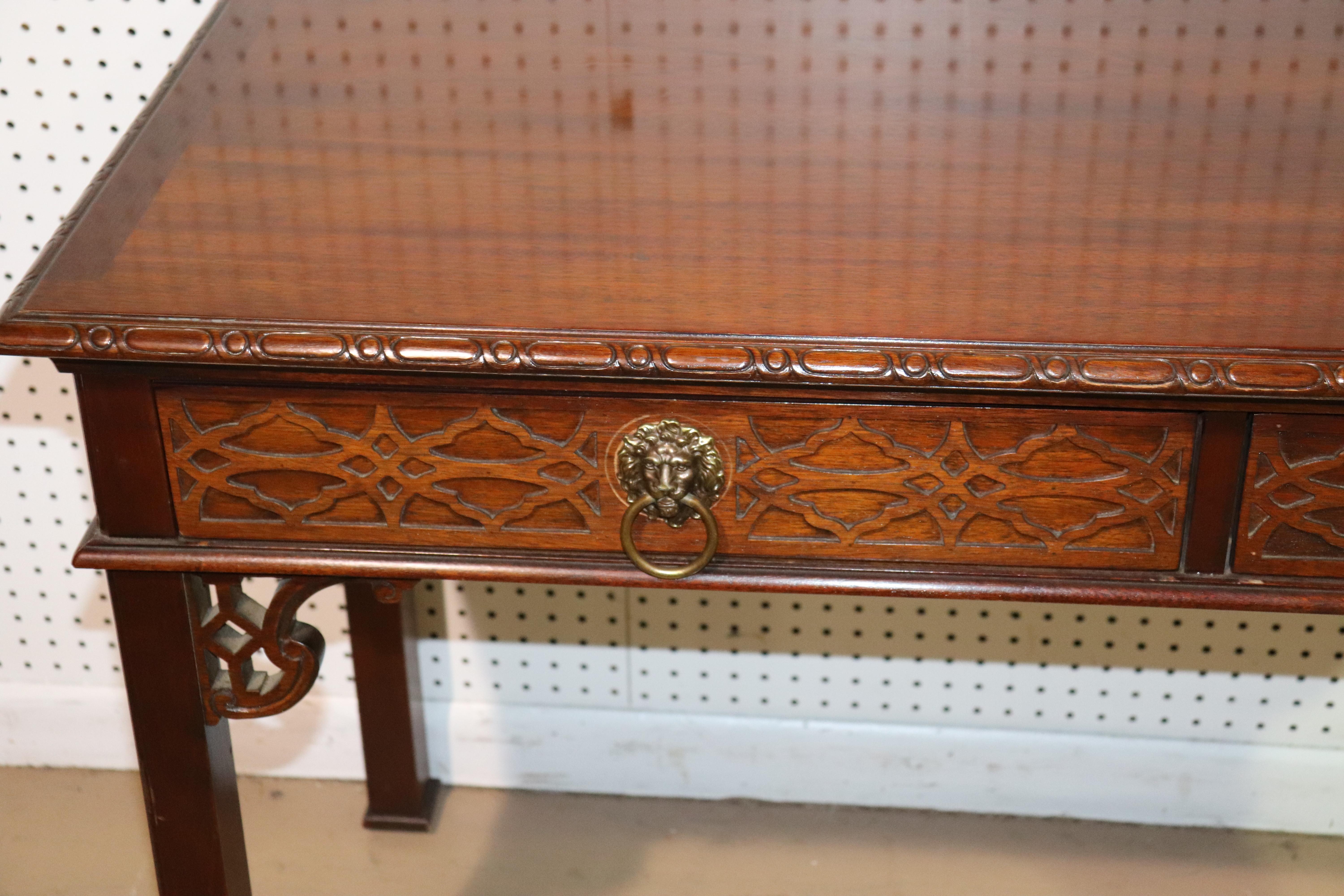 Historic Charleston Baker Solid Mahogany Chinese Chippendale Writing Desk Table 2