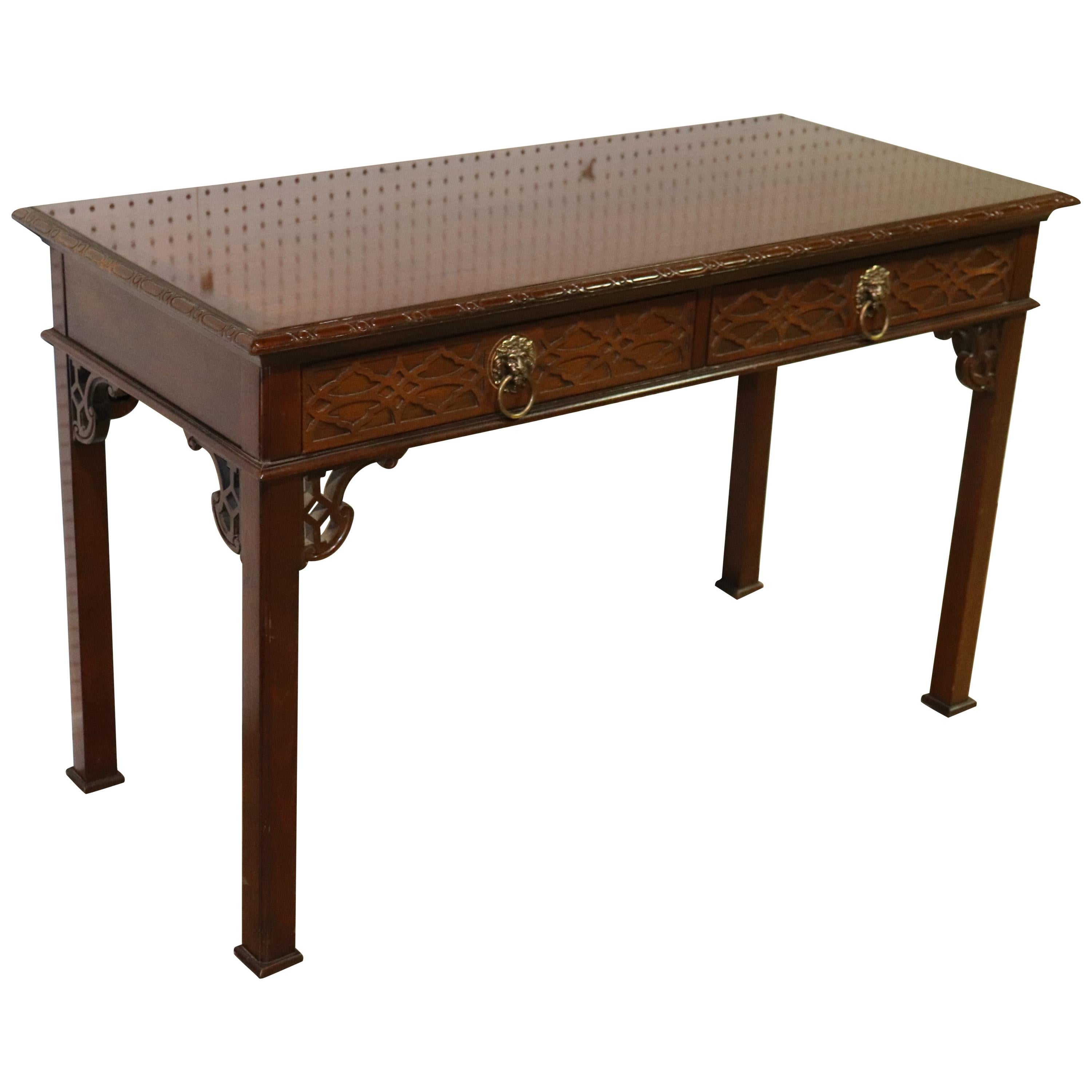 Historic Charleston Baker Solid Mahogany Chinese Chippendale Writing Desk Table