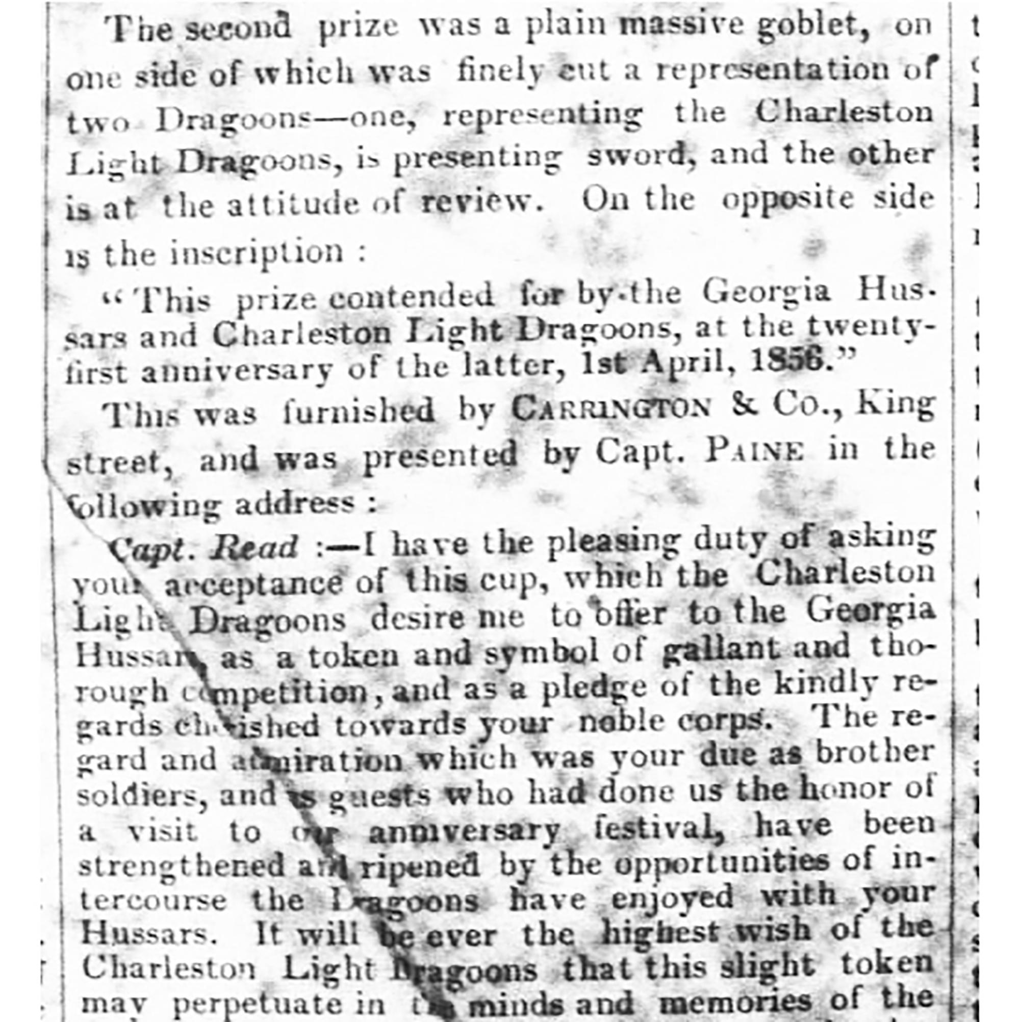 A Silver historique de Charleston - Light Dragoons vs Georgia Hussars, 1856 en vente 7