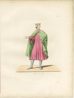 Historic Costume Print 1845 – Renaissance Youth in Tunic and Cloak