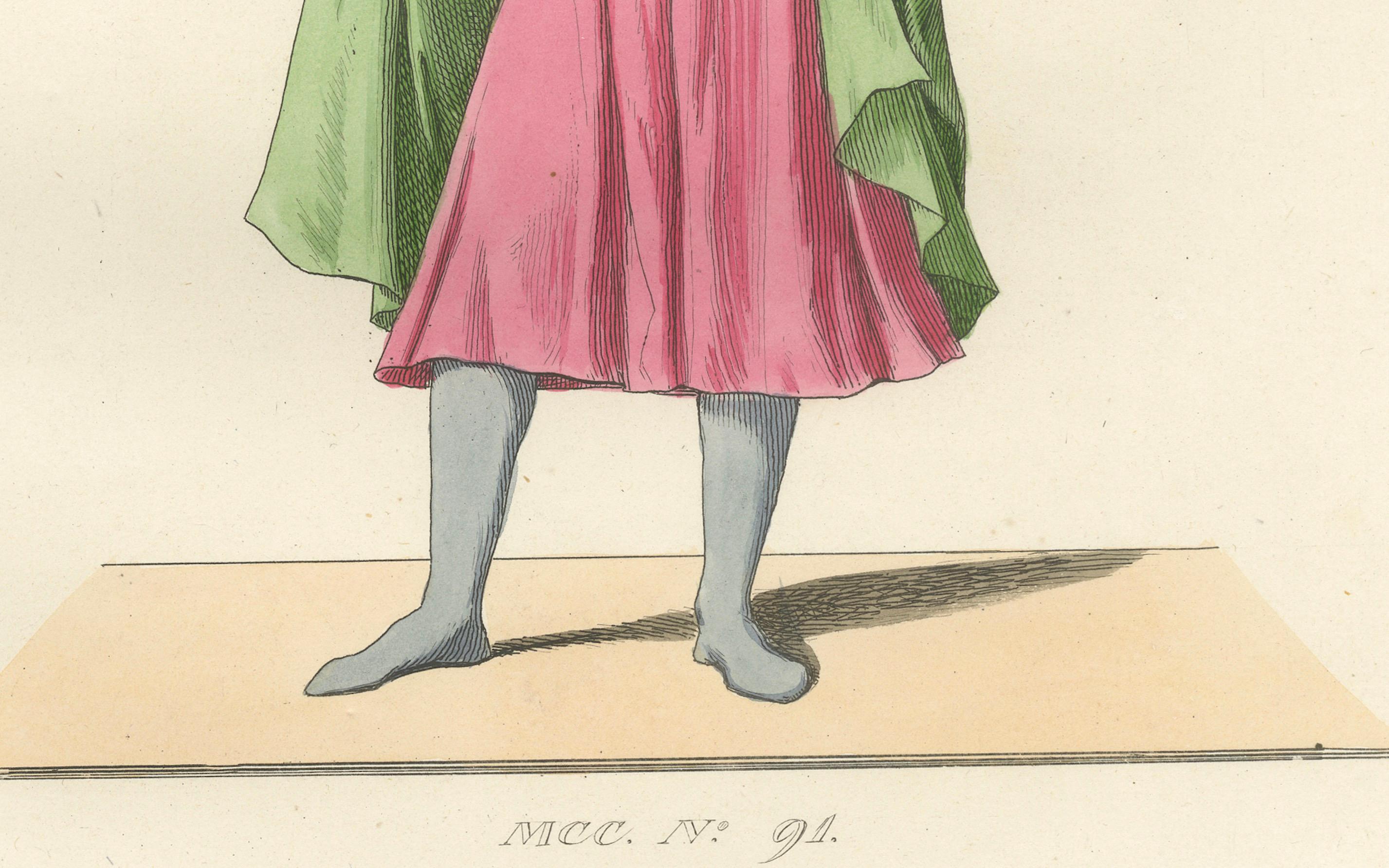 Historischer Kostümdruck 1845 - Renaissance-Jugend in Tunika und Mantel im Angebot 1