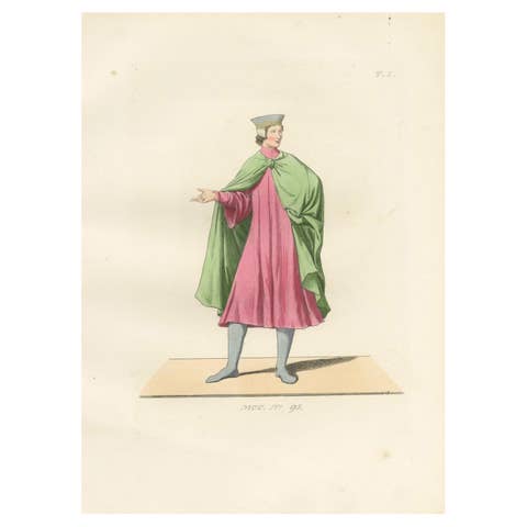 Historic Costume Print 1845 – Renaissance Youth in Tunic and Cloak