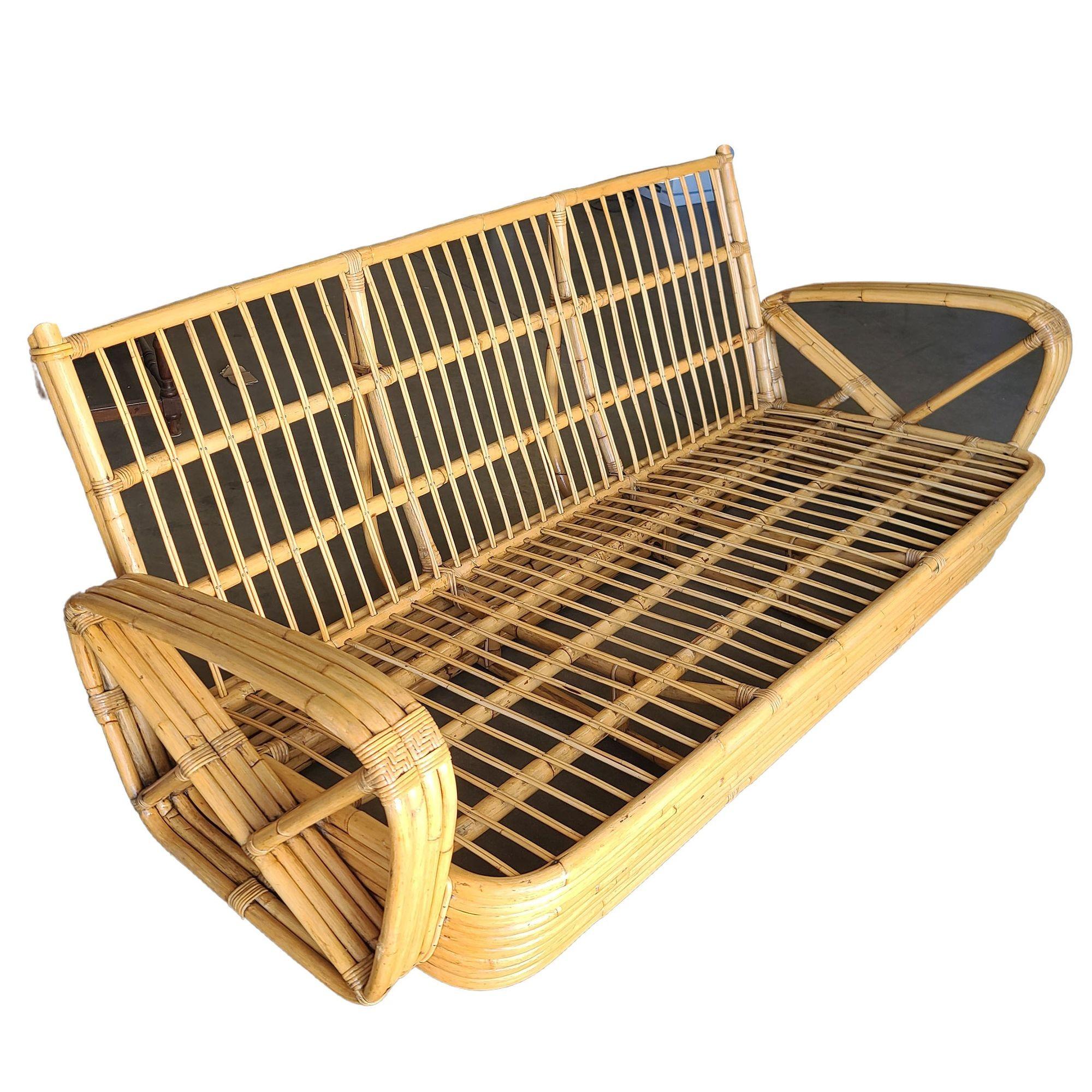 Originale e storico set di salotto e divano in rattan a 4 fili di Pretzel quadrato Hand Made in vendita 4