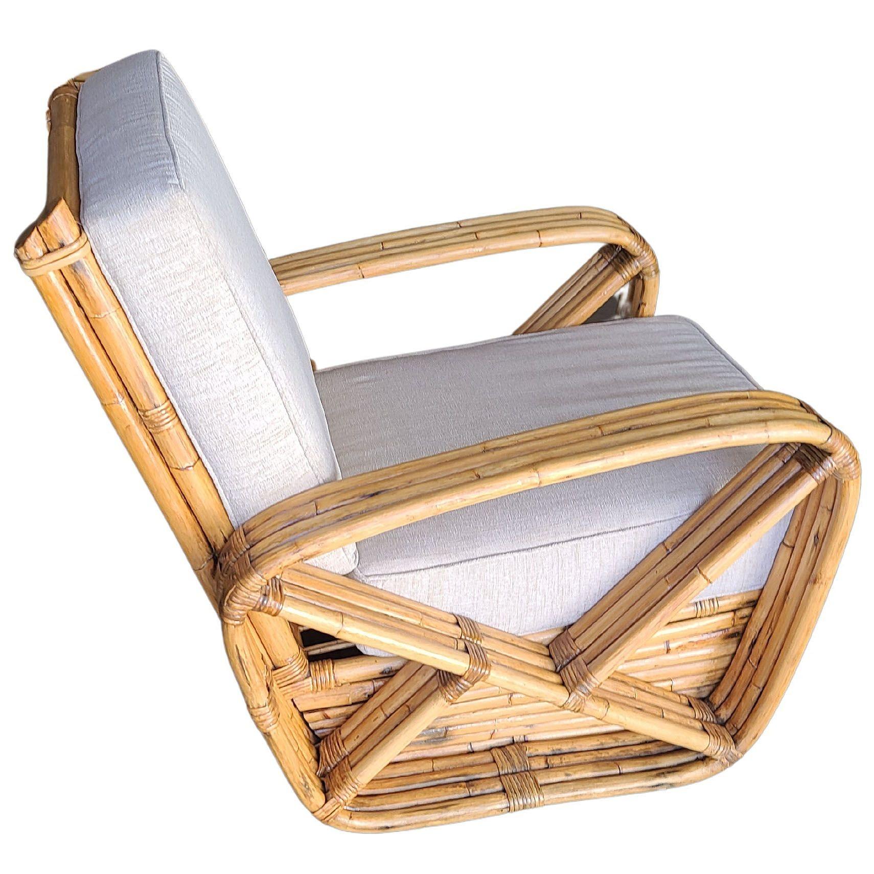 Art Déco Originale e storico set di salotto e divano in rattan a 4 fili di Pretzel quadrato Hand Made in vendita