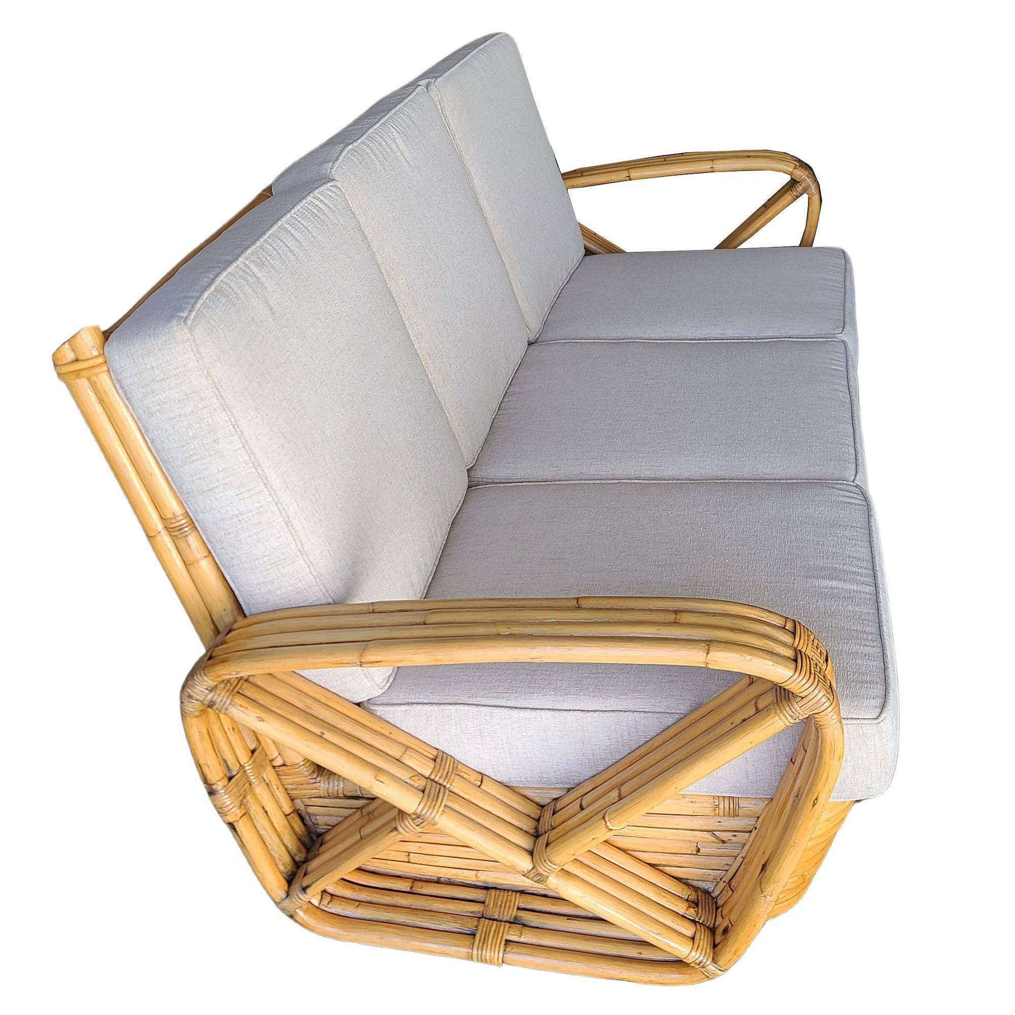 Originale e storico set di salotto e divano in rattan a 4 fili di Pretzel quadrato Hand Made in vendita 1