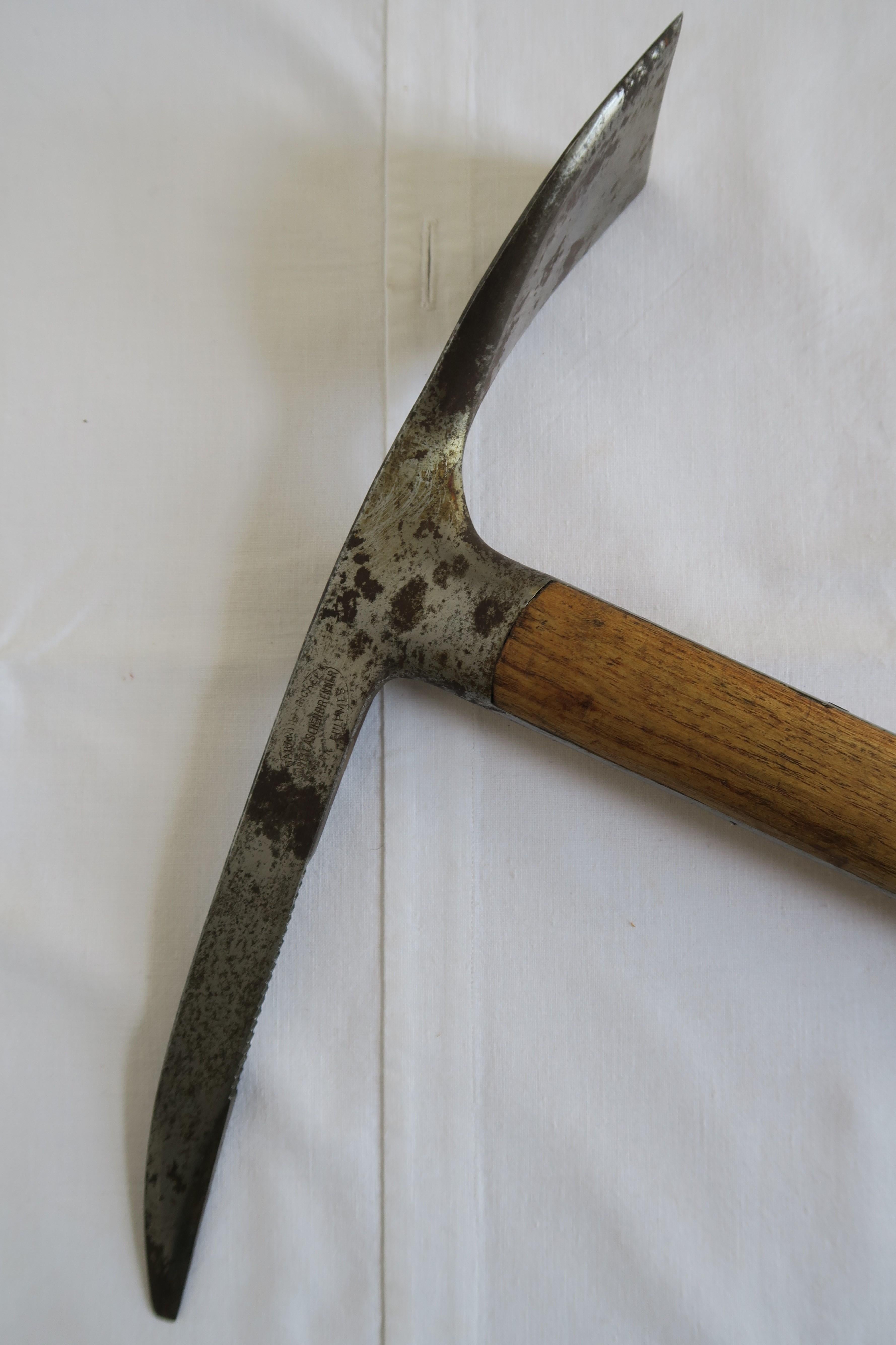 In this advertisement you find a very special object. For sale is a historic early 19th century ice ax produced for and used by the Austrian K+K Monarchy. It is in unbelievably good condition. The handle is made from sturdy light wood, both ends