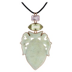 Historic Jade, Beryl '29.87 Carat, ' Kunzite, White Gold Bronze Pendant  Wagner