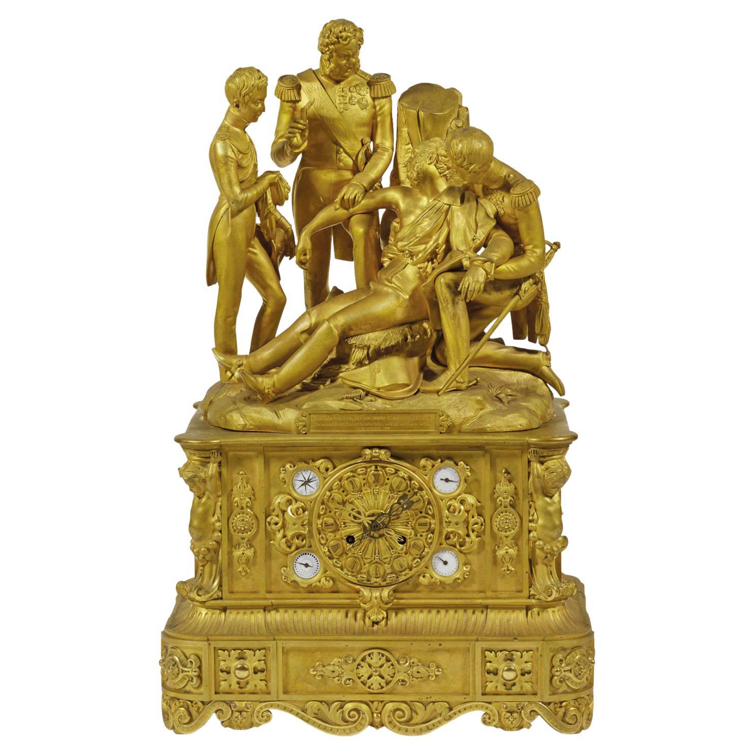 Our French ormolu bronze mantel clock, circa 1838, is entitled 