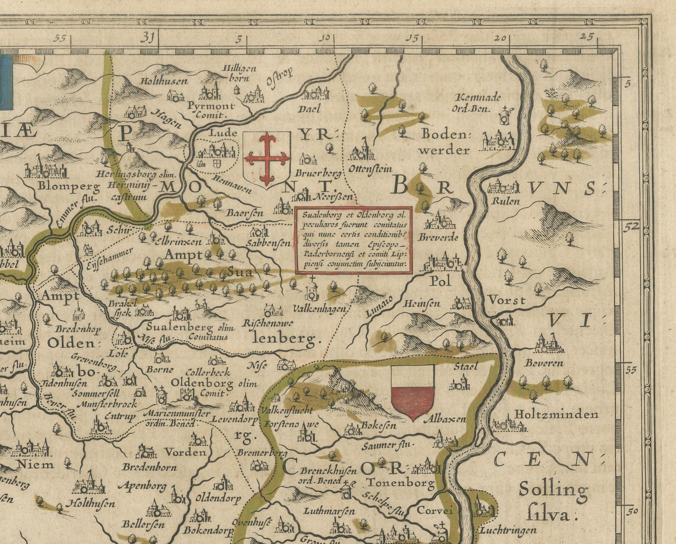 Historische Karte des Bischofs von Paderborn von Blaeu, ein Meisterwerk von 1645 (Graviert) im Angebot