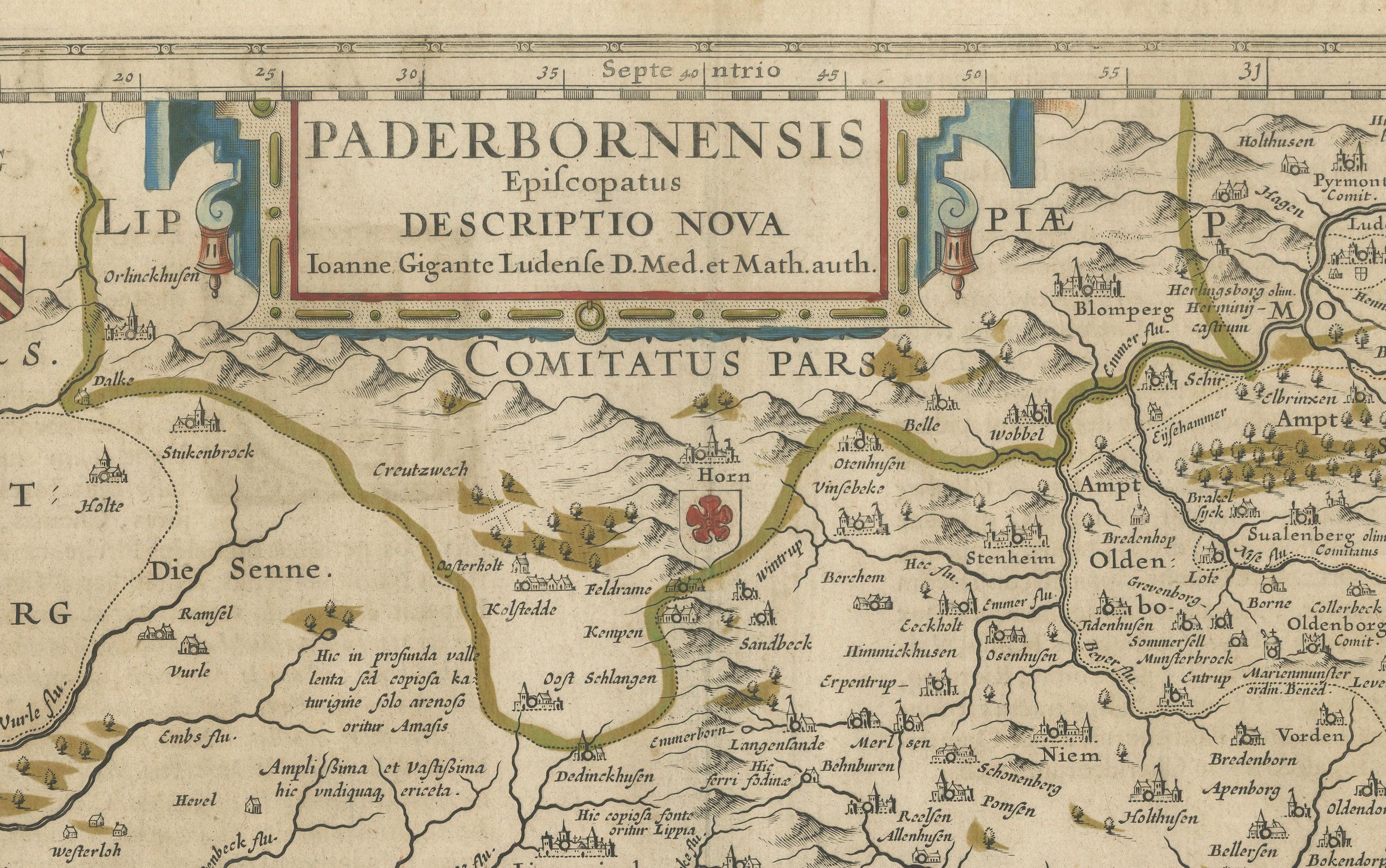 Historische Karte des Bischofs von Paderborn von Blaeu, ein Meisterwerk von 1645 (Papier) im Angebot
