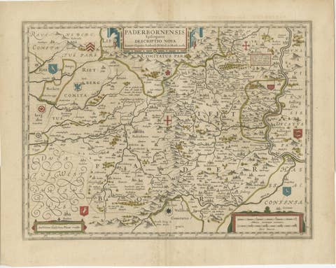 Historic Map of the Bishopric of Paderborn by Blaeu, a Masterpiece of 1645