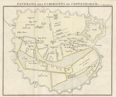 Historic Panorama of Copenhagen City Plan from Early European Travel Guide, 1819
