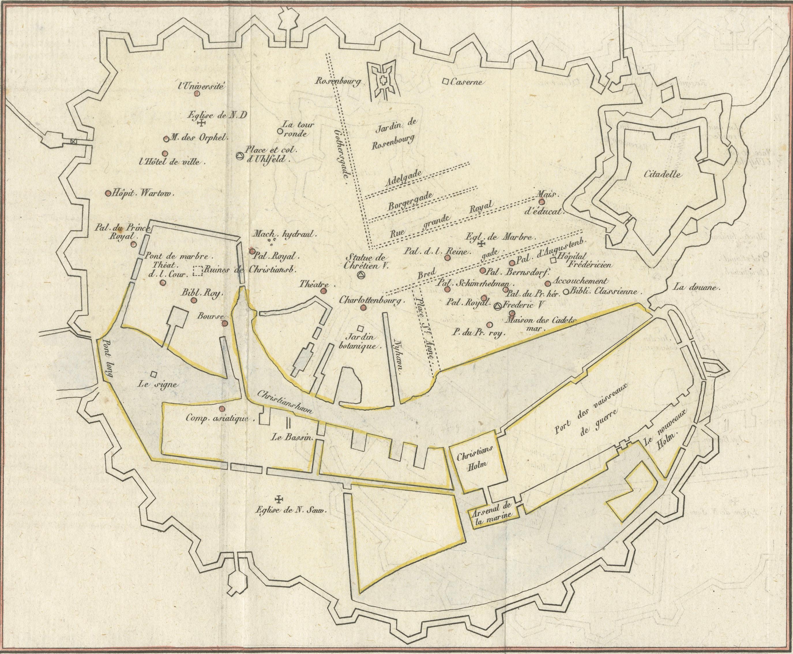 Historic Panorama of Copenhagen City Plan from Early European Travel Guide, 1819