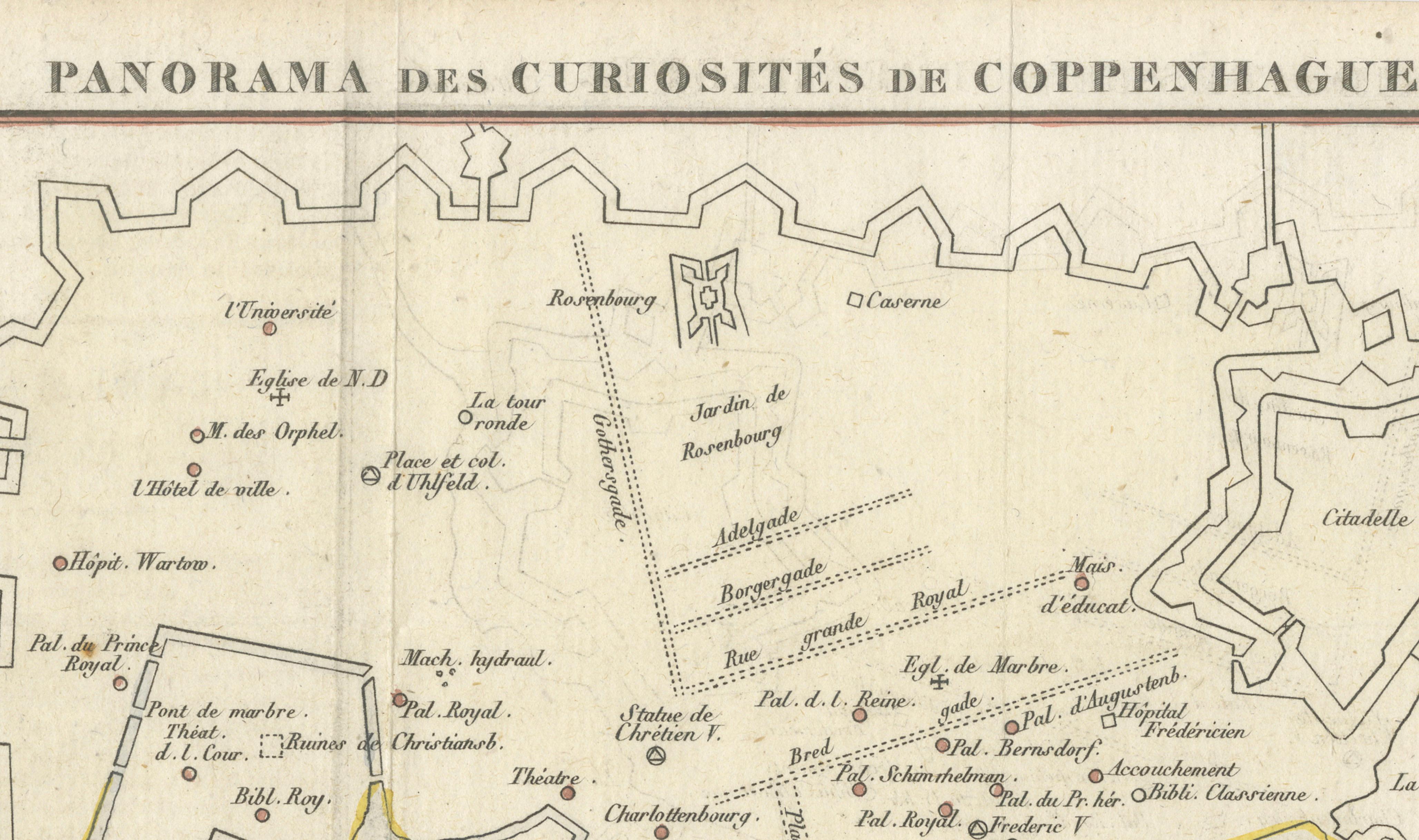 Historic Panorama of Copenhagen City Plan from Early European Travel Guide, 1819