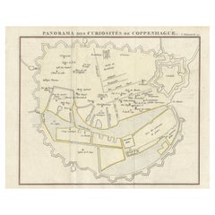 Historic Panorama of Copenhagen City Plan from Early European Travel Guide, 1819